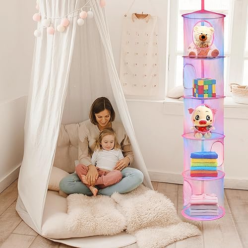 Miniatura 10 de Libeder Organizador de bolsas de almacenamiento colgante de malla para ahorrar espacio, organizador de almacenamiento plegable, 3 compartimentos,