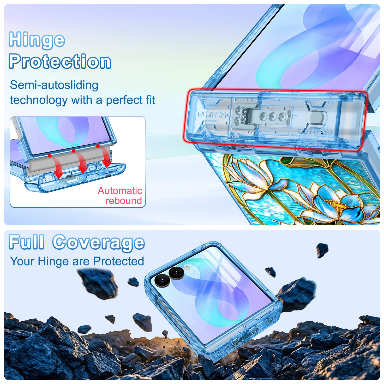 Lamcase Custodia per Samsung Galaxy Z Flip 8 con cavalletto nascosto, compatibile con MagSafe, pellicola protettiva per lo schermo in vetro temperato 9H, protezione per cerniera con motivo floreale