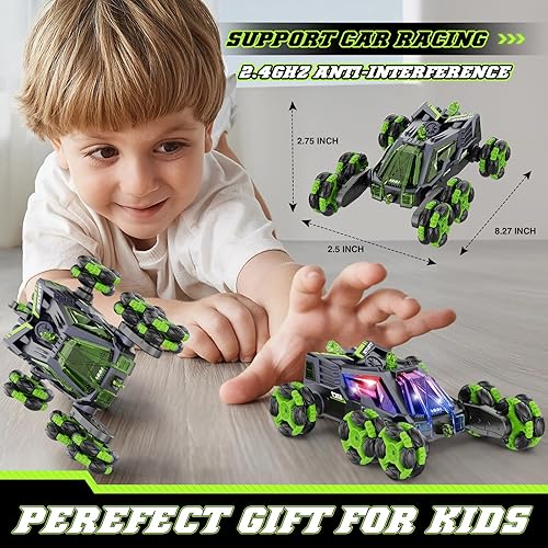 Miniatura 7 de MSMV Auto de acrobacias a control remoto con detección de gestos, auto de juguete a control remoto, 6 ruedas, auto de acrobacias giratorio de 360