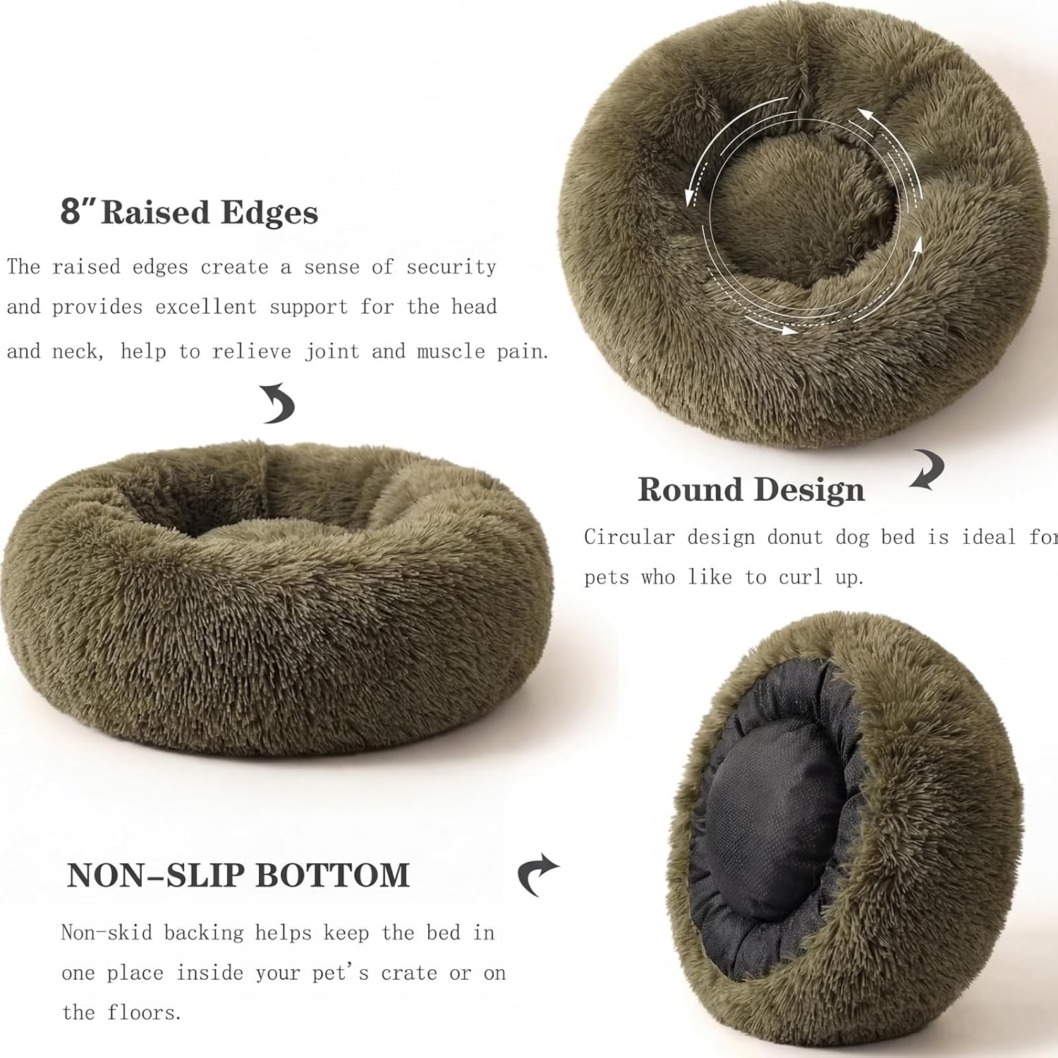 nononfish Dog Bed Mat for Medium Dogs, Army Green Orthopedic Pet Bed, 30x30x7 inches, High Density Fiber Cotton, Stuffed, Washable, Indoor, 30 pounds Weight Capacity