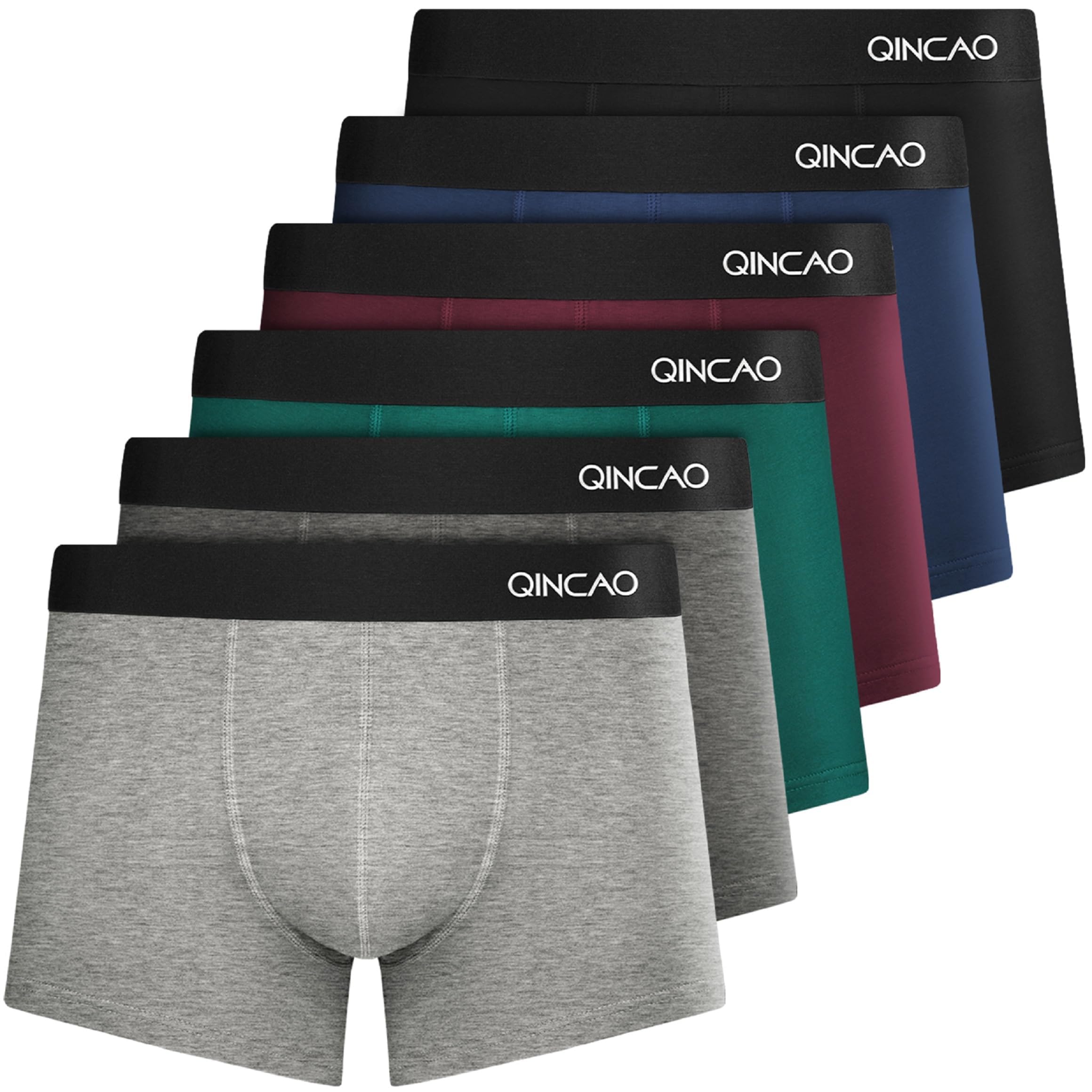 QINCAO Men's Boxer Shorts Set of 6 Cotton No Tags Who Scratches Fitted Trunk Underwear Ultra Soft Comfortable