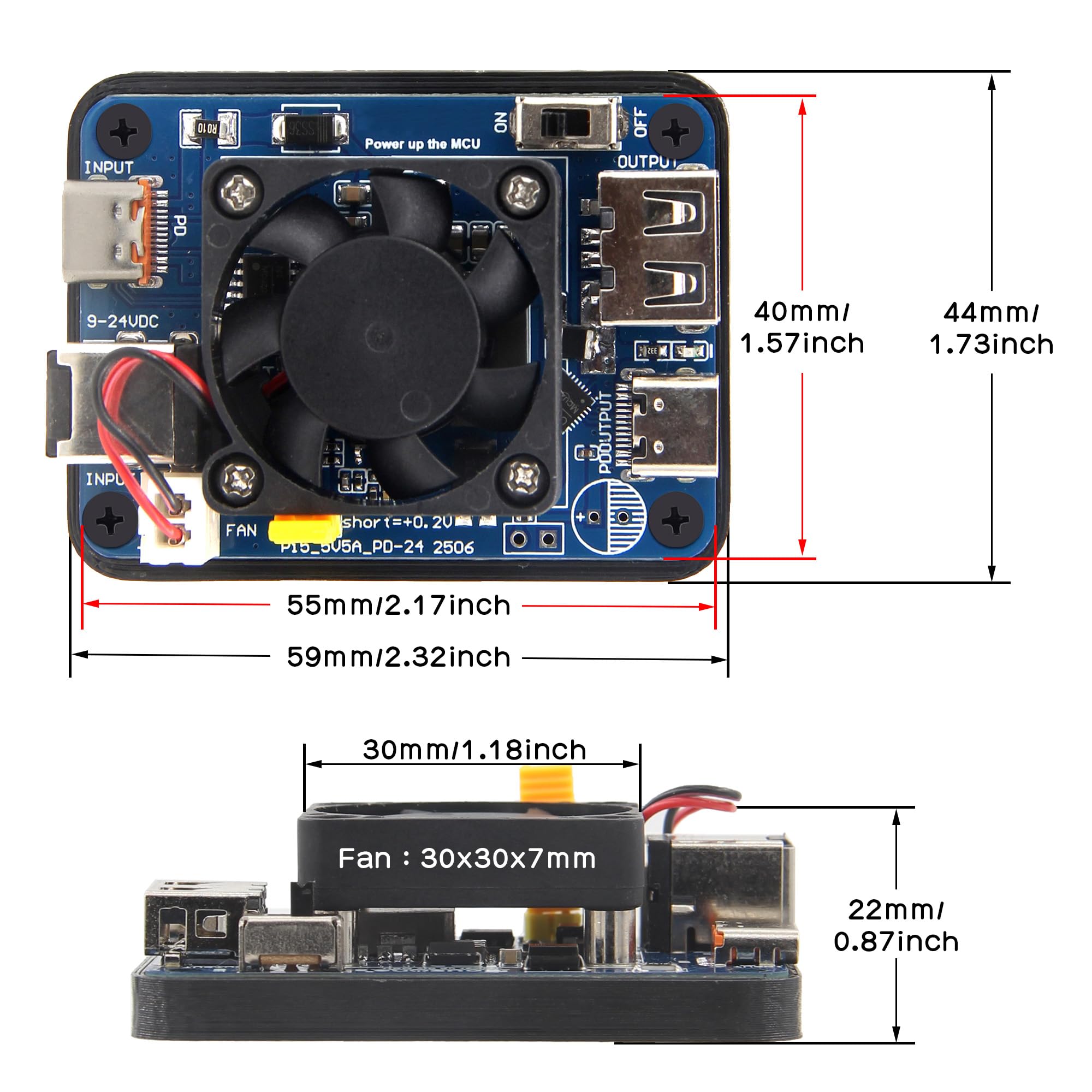 Geekworm Strommodul für Raspberry Pi 5, Stabiler 5V/5A Ausgang | Zwei Ausgänge, zwei Eingänge, 30W Breitspannung, Passend für RPi CM4, Abnehmbarer Lüfter