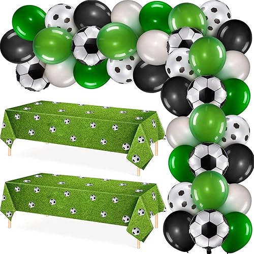 Sumind 32 piezas de suministros de decoración de fiesta de fútbol incluyen 30 globos de fútbol y 2 manteles temáticos de fútbol, 6 colores para
