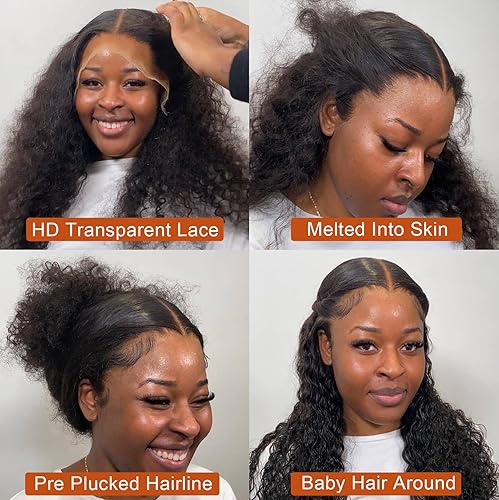 Miniatura 4 de PLADIO Pelucas de cabello humano rizado con encaje frontal de 13 x 4 pulgadas, densidad 180, pelucas de encaje frontal transparente HD para mujeres,