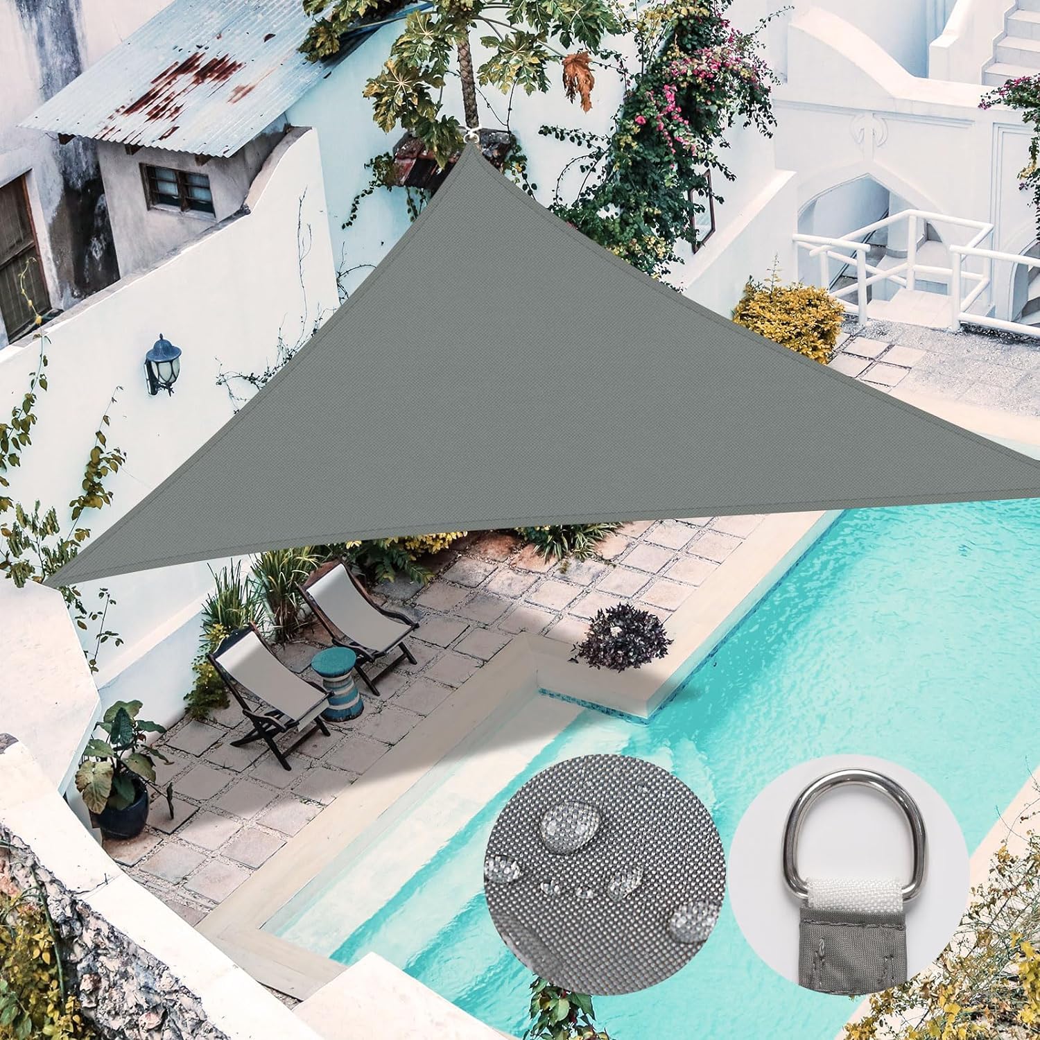 RICHIE Sun Shade Sail Triangle 2x2x2m Waterproof,98% UV Block Awnings for Patios with Free Rope, Sunscreen Awning Canopy, Garden Shelter for Outdoor Garden Patio Yard Lawn,Grey — image 1