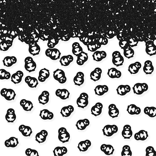 100 piezas de confeti de pingüino, confeti negro con purpurina para mesa de pájaro para baby shower, dispersos de papel de animales polares árticos,