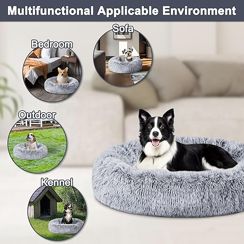 Miniatura 6 de ELSKER&HOME Cama calmante para perros y gatos  Cama redonda lavable en forma de dona para perros pequeños, cojín de felpa esponjosa antiansiedad que