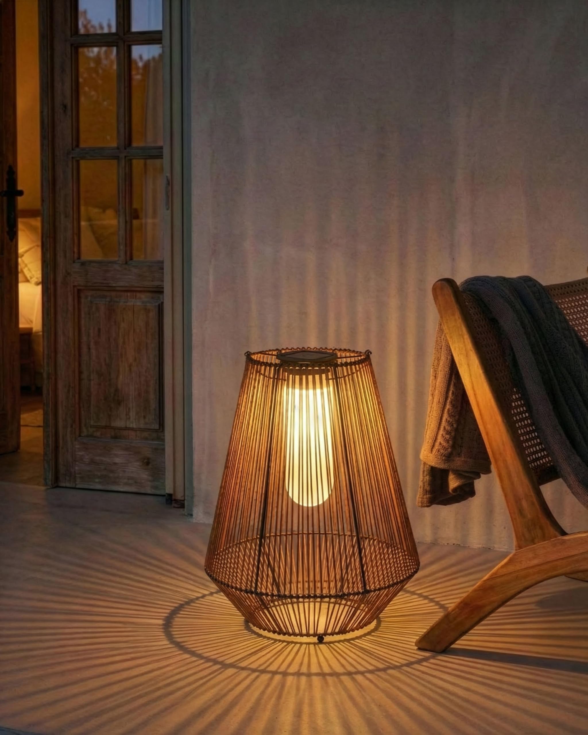 Lampion solarny energooszczędne wiszący lub stojący materiał syntetyczny naturalny Luswishi