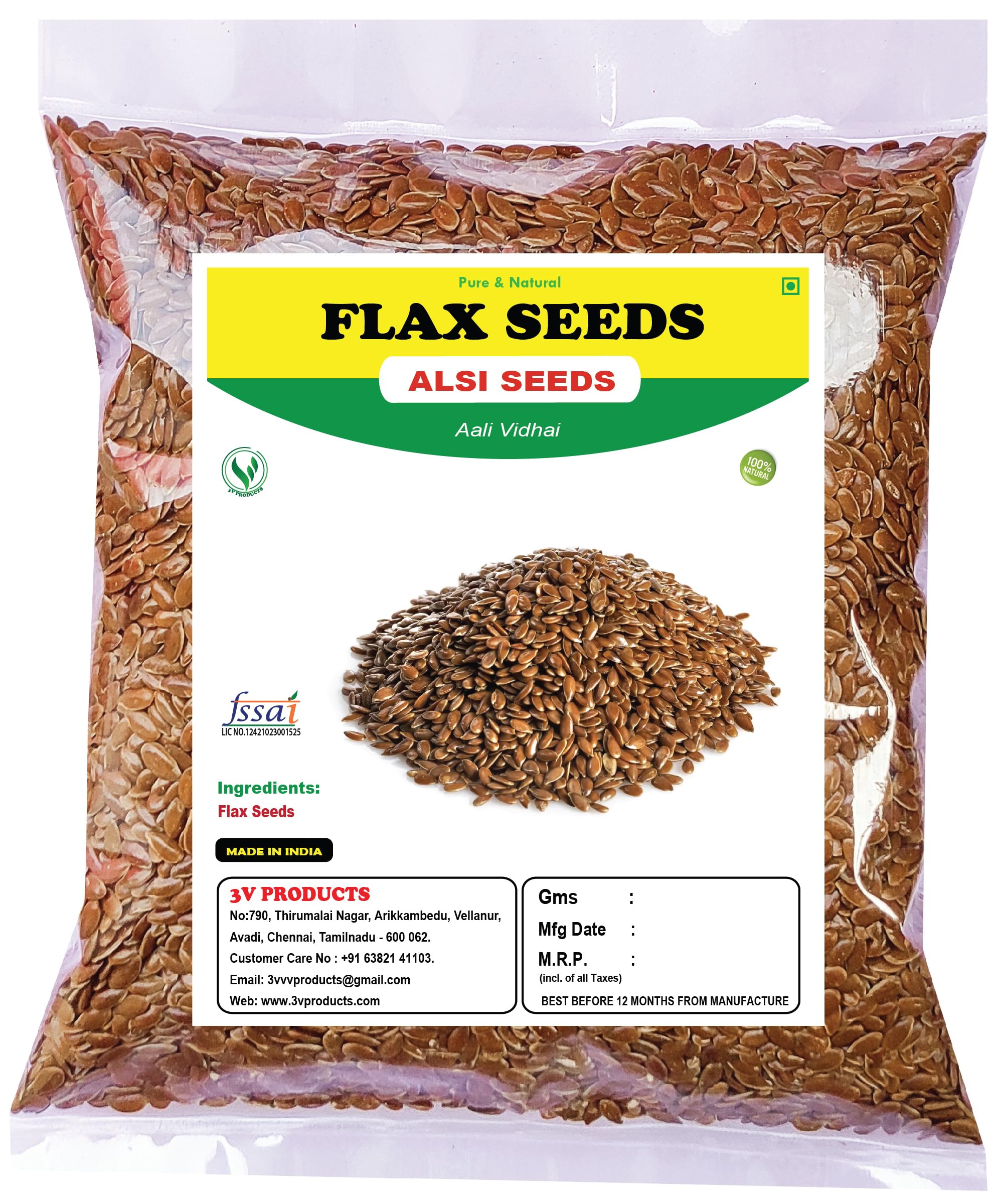 3V PRODUCTS Natural Flax Seeds 100g | Aali Vidhai | Alsi Seed | Agase Beej for Hair Growth | Eating | Weight Loss | Rich in Omega | Source of Iron & Dietary Fibre (B08DYC24JQ) Amazon Price History, Amazon Price Tracker