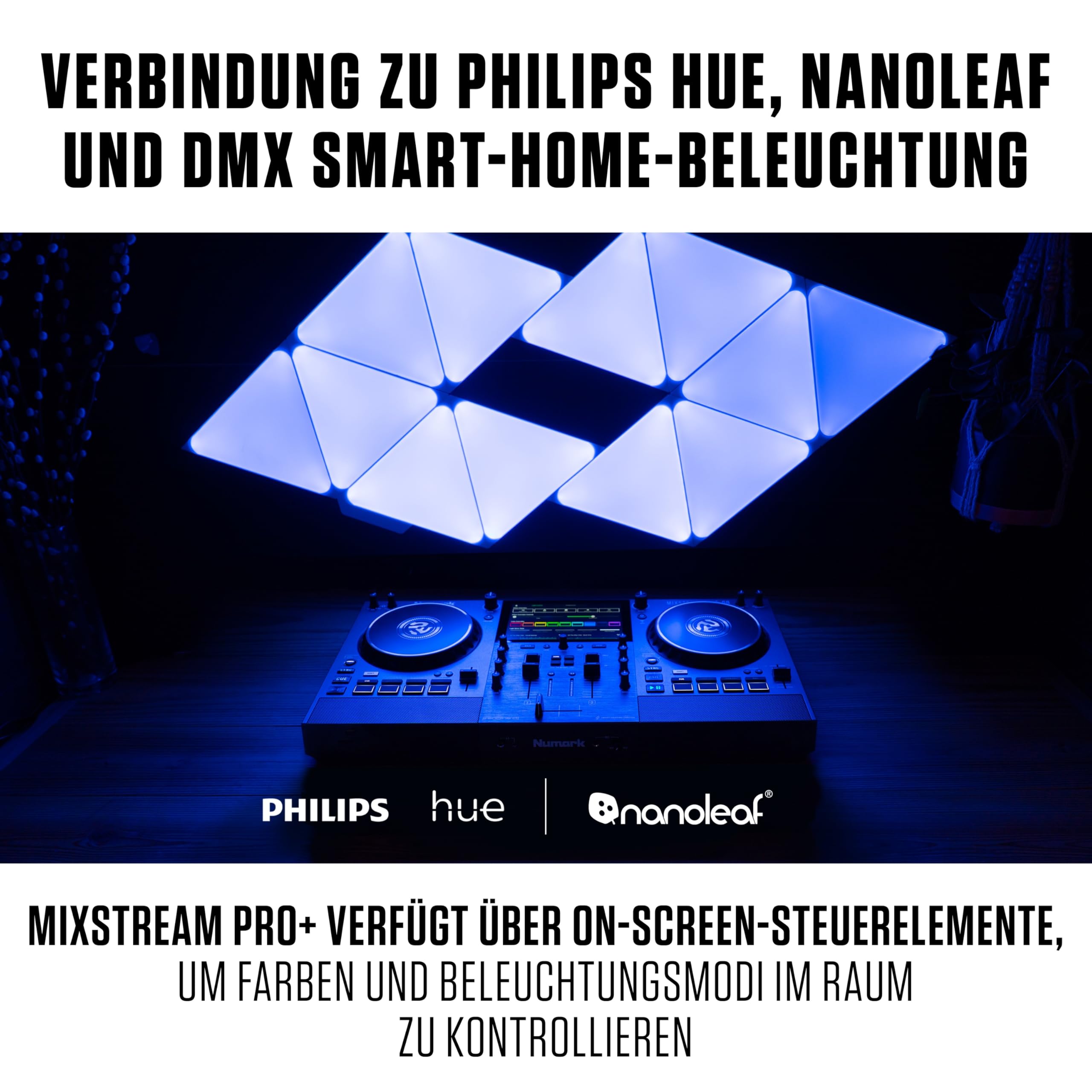Numark Mixstream Pro Go Tragbarer DJ-Controller mit Akku, Mixer mit Stem-Trennung, Lautsprecher, WLAN-Streaming, Touchscreen, kompatibel mit Serato DJ