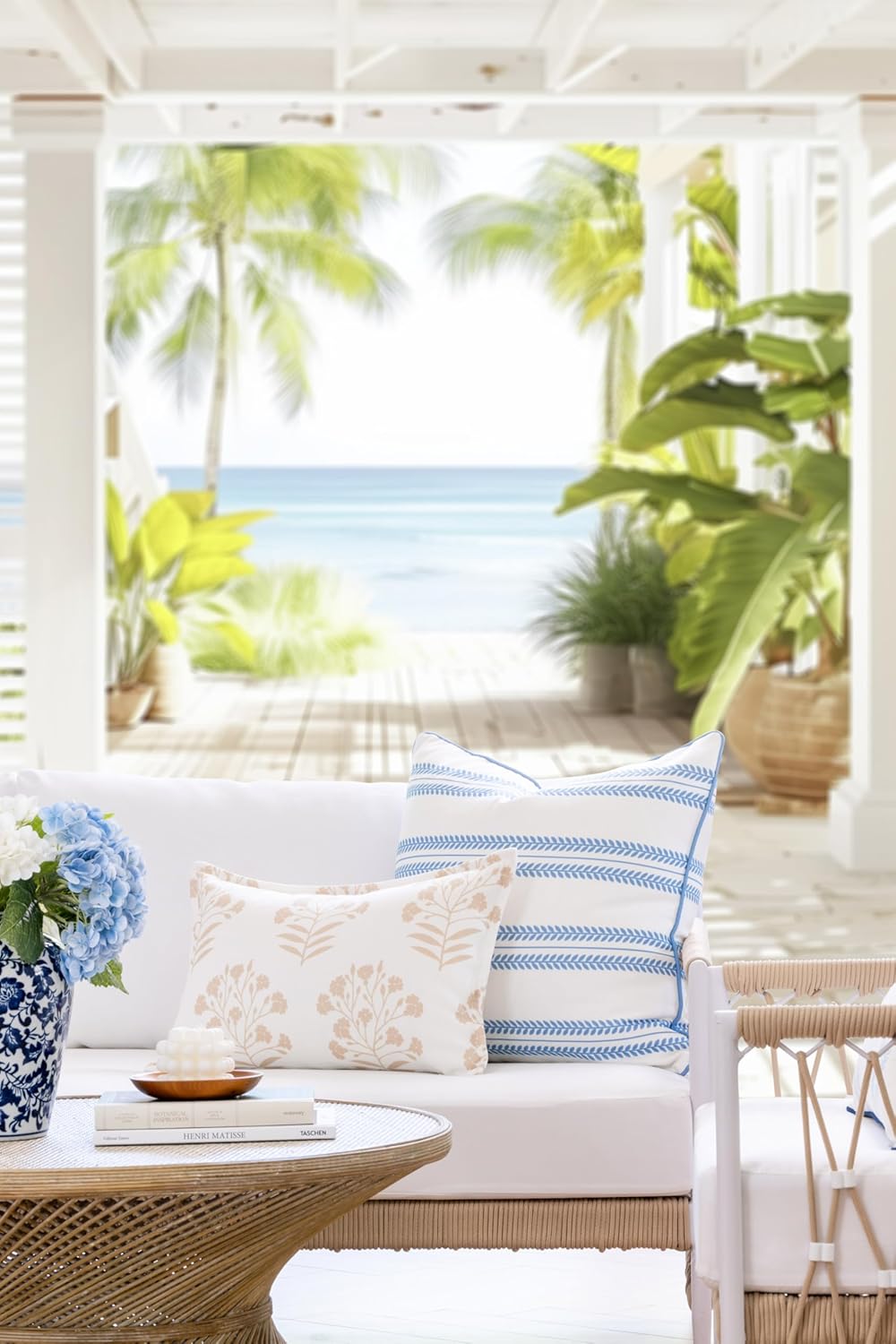 Hofdeco Premium Coastal Hampton Patio Indoor Outdoor Lumbar Pillow Cover Only, 12"x20" Water Repellent for Backyard, Couch, Poolside, Neutral Tan Print Floral