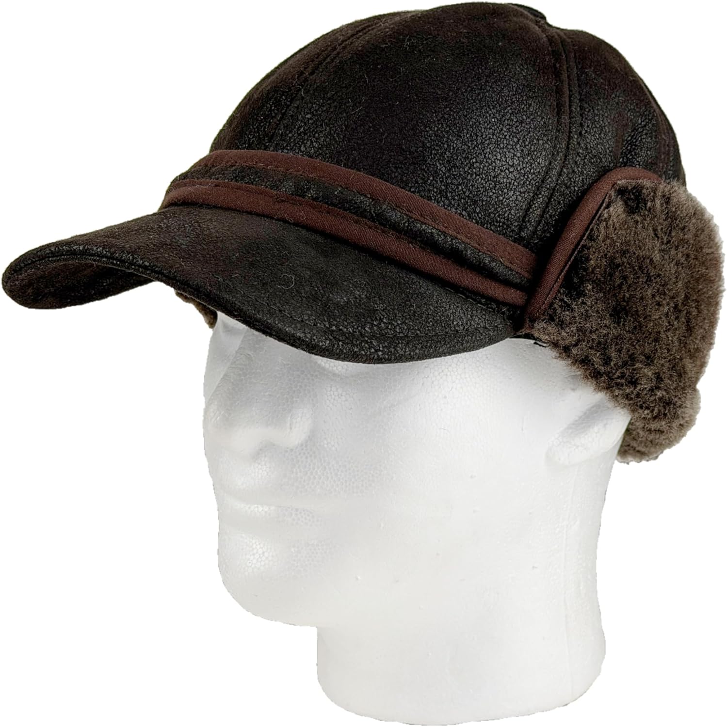 Men’s Shearling Leather Trapper Hat – Aviator Winter Cap with Genuine Sheepskin Ear Flaps Russian Ushanka - Image 5