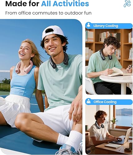 Miniatura 7 de Gaiatop Ventilador de cuello portátil, flujo de aire turbo de refrigeración envolvente de 360, 0 a 100 velocidades, hasta 12.5 horas de duración
