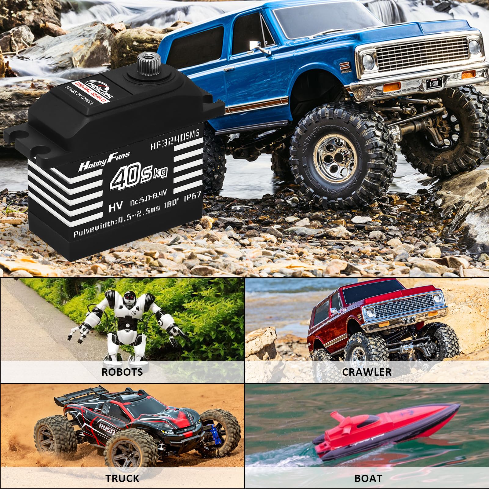 Servo digitale RC Servo 40 kg High Torque Servo All Waterproof Metal Gear Servo con 2 pz 25T Servo Horn per 1/12 1/10 1/8 RC Car RC Crawler Robot Boot, Nero
