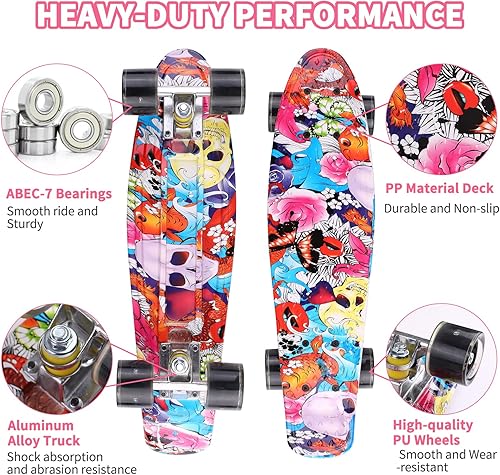 Miniatura 17 de Patinetas, 22" Patineta Completa, Mini Cruiser Skateboard para Niños Niñas Adolescentes Principiantes con Coloridas Ruedas Intermitentes Herramienta