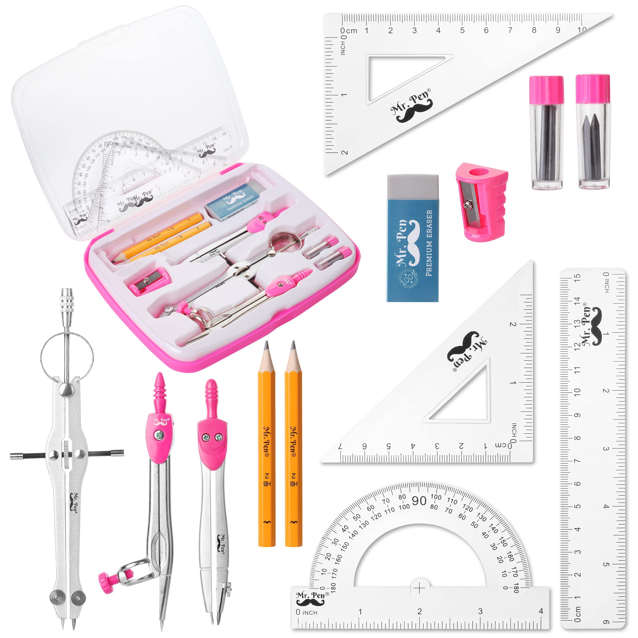 Mr. Pen Geometry Set, 13 pcs, Compass for Geometry, Protractor Set