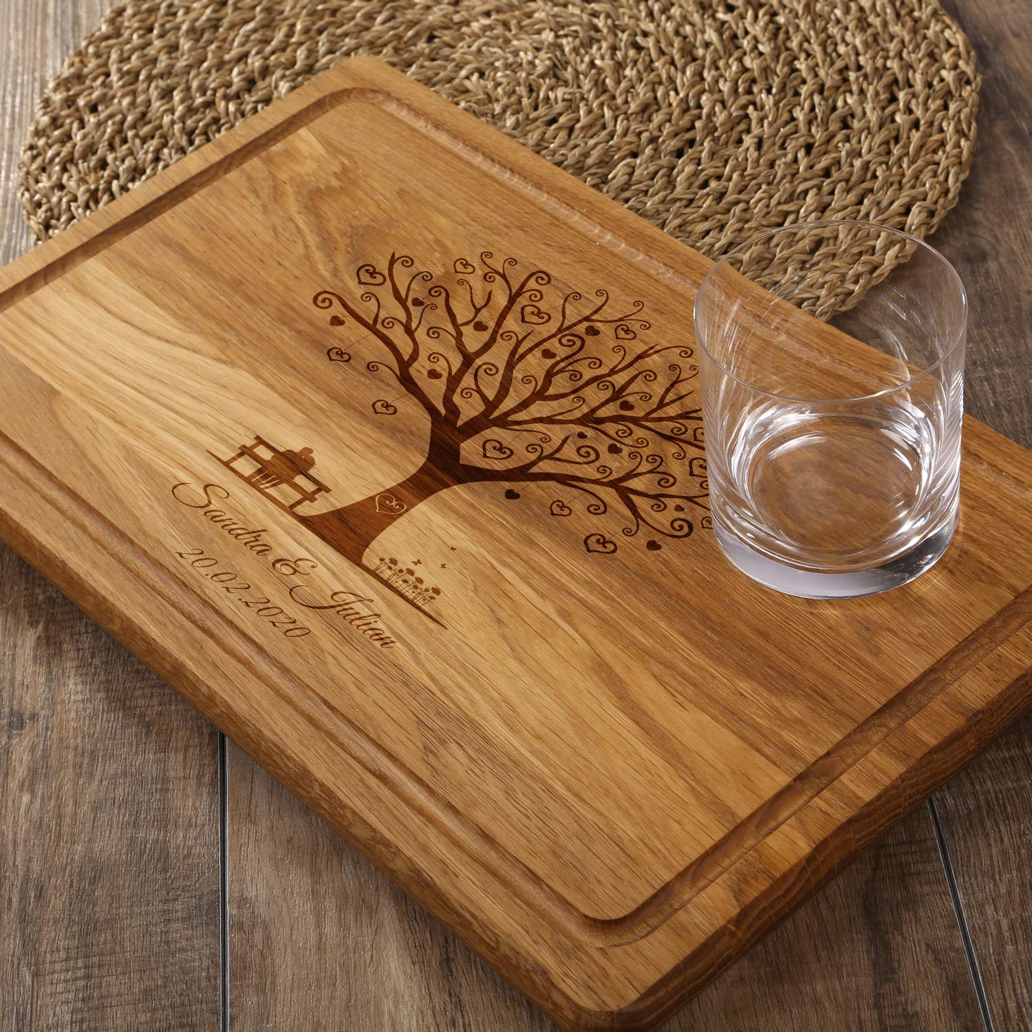 FORYOU24 Holz Schneidebrett dunkel mit Gravur Motiv 05 - personalisiert mit Wunsch-Namen Küchenbrett graviert als Geschenkidee zur Hochzeit