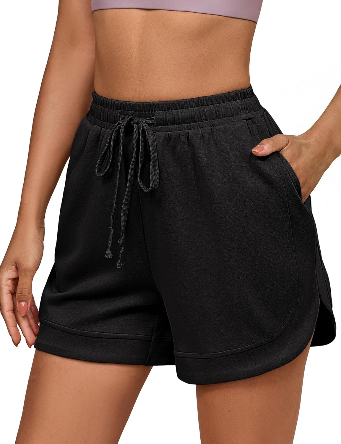 luvamia Sweat Shorts for Women High Waisted Pull On Elastic Waist Loose Fit Comfy Lounge Casual Summer Athleisure Shorts