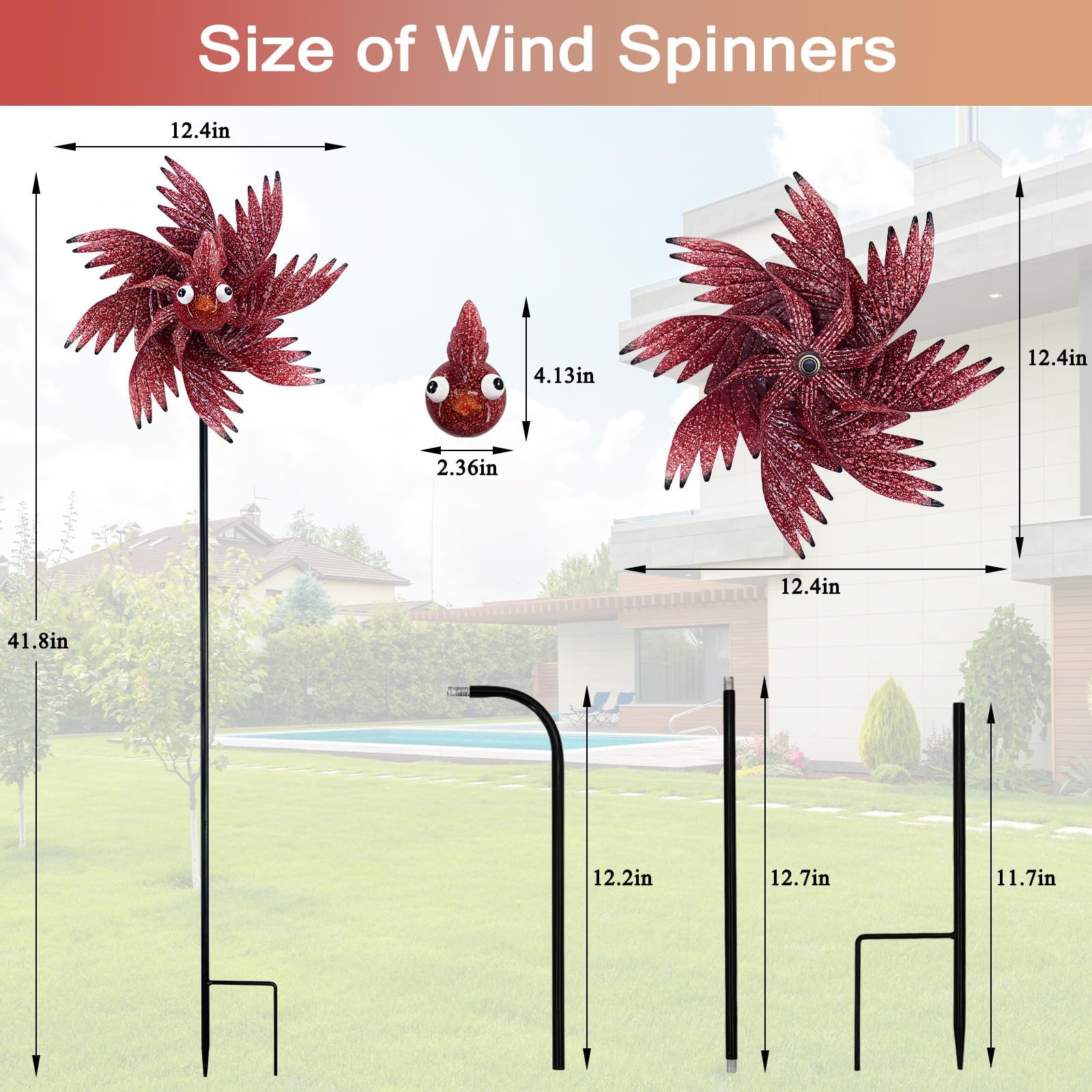 Molinillo de viento de metal para decoración de pájaros, para patio, césped y jardín, 42.5 pulgadas