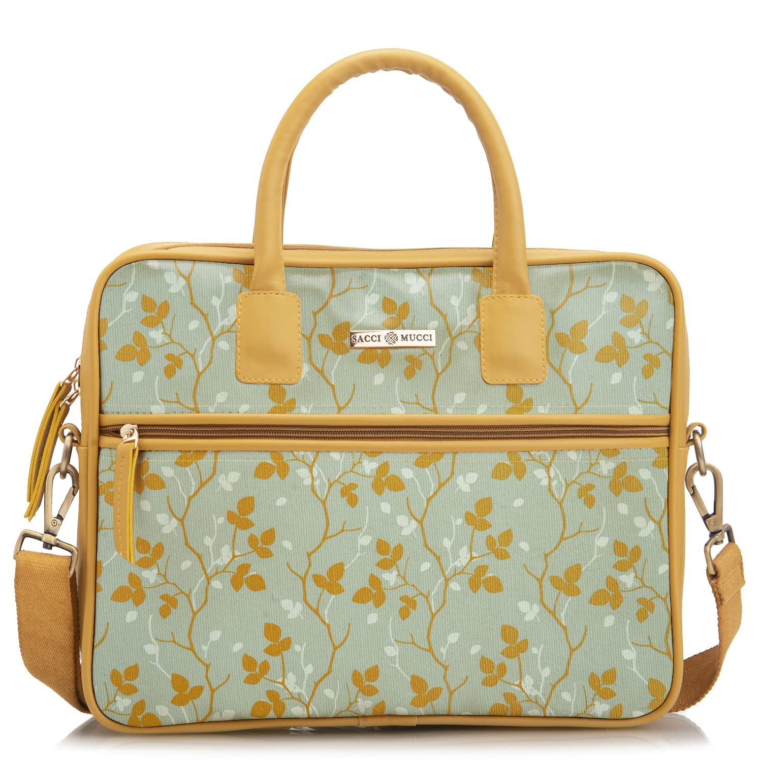 SACCI MUCCI Laptop Bag up to 14 in for Women - Handmade Bag for Laptop, MacBook - Vegan Leather Office Bags - Floral Tree Twig Design (Mustard) (B0BWD4KS3W) Amazon Price History, Amazon Price Tracker