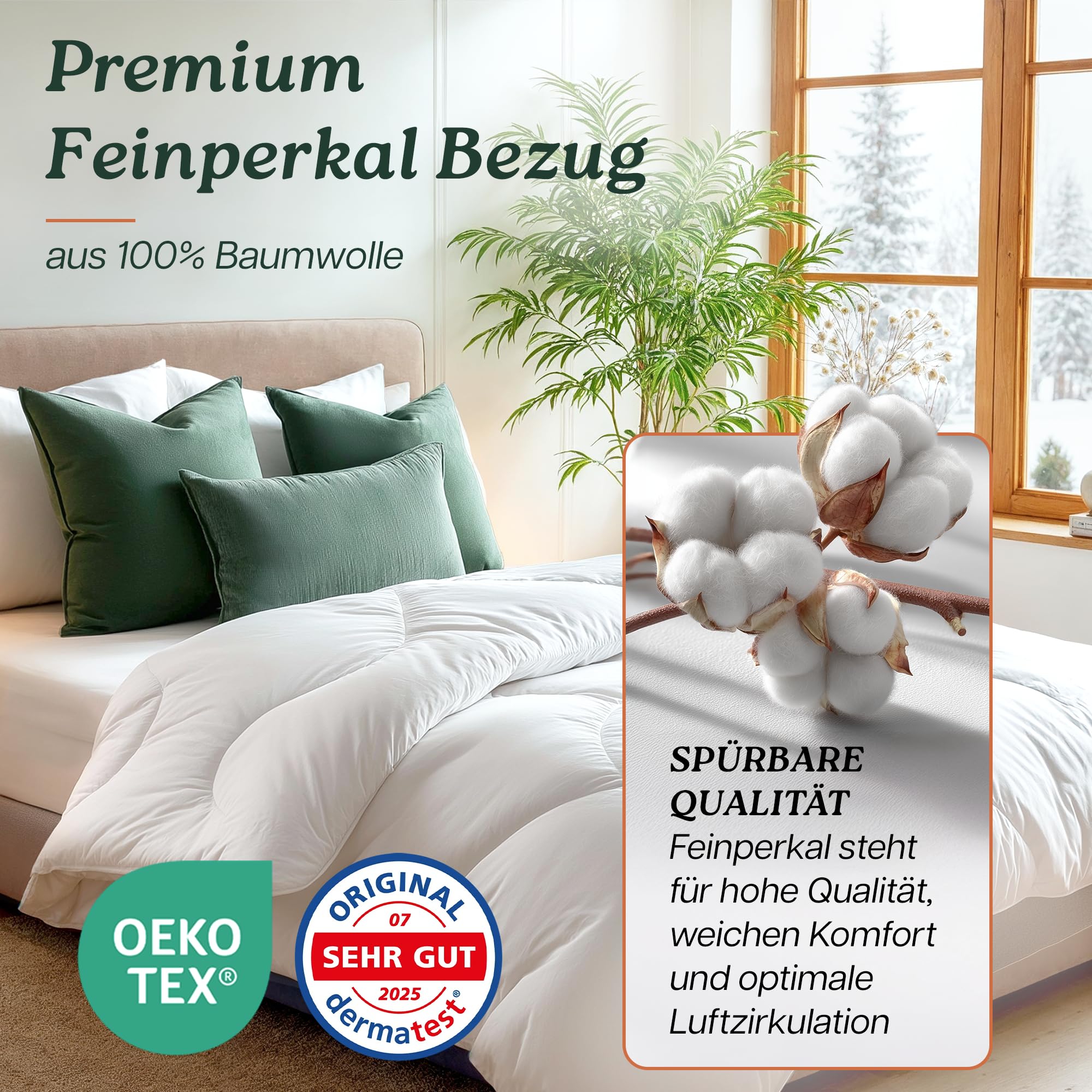 Allergiker Bettdecke 135x200, Ganzjahresdecke, Oeko-Tex, Dermatest sehr gut, Temperaturregulierende, Atmungsaktive Premium Duvet, Waschbar bei 60°C