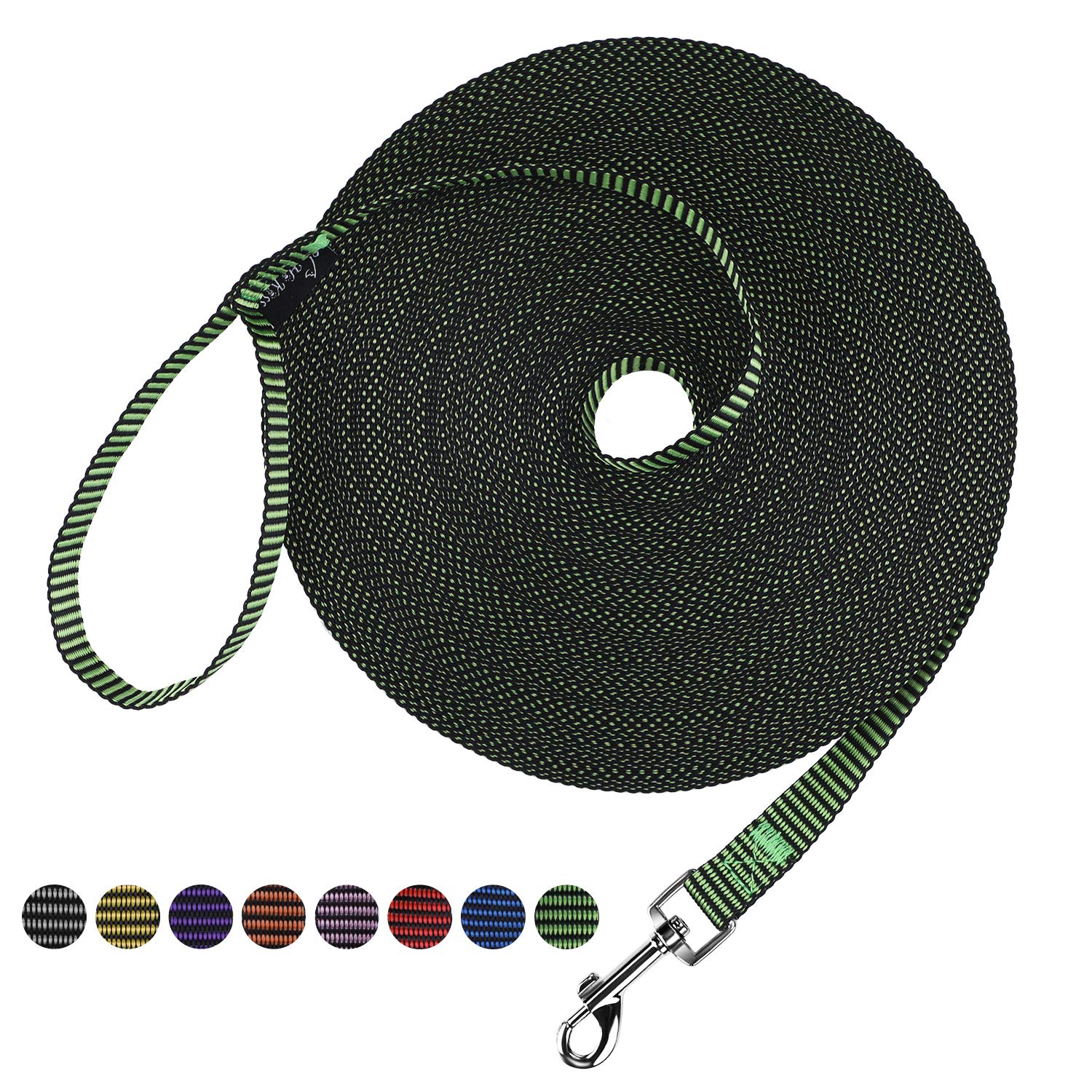 Hi KissDog/Puppy Obedience Recall Training Agility Lead - 15ft 20ft 30ft 50ft 100ft Training Leash - Great for Training, Play, Camping, or Backyard(30ft,Black_Green)