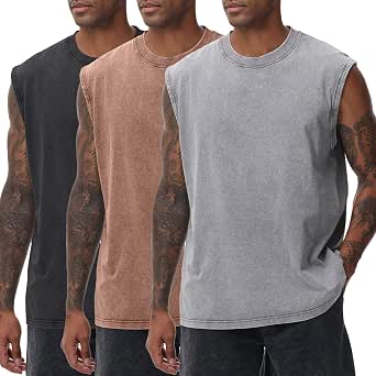 Men's Workout Tank Top Sleeveless T-Shirt Muscle Shirt Gym Acid Wash