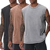 Mens Workout Tank Tops Sleeveless Tee Shirts Men Muscle Shirt Gym Acid Wash T Shirts Running Beach Loose Fit Tee