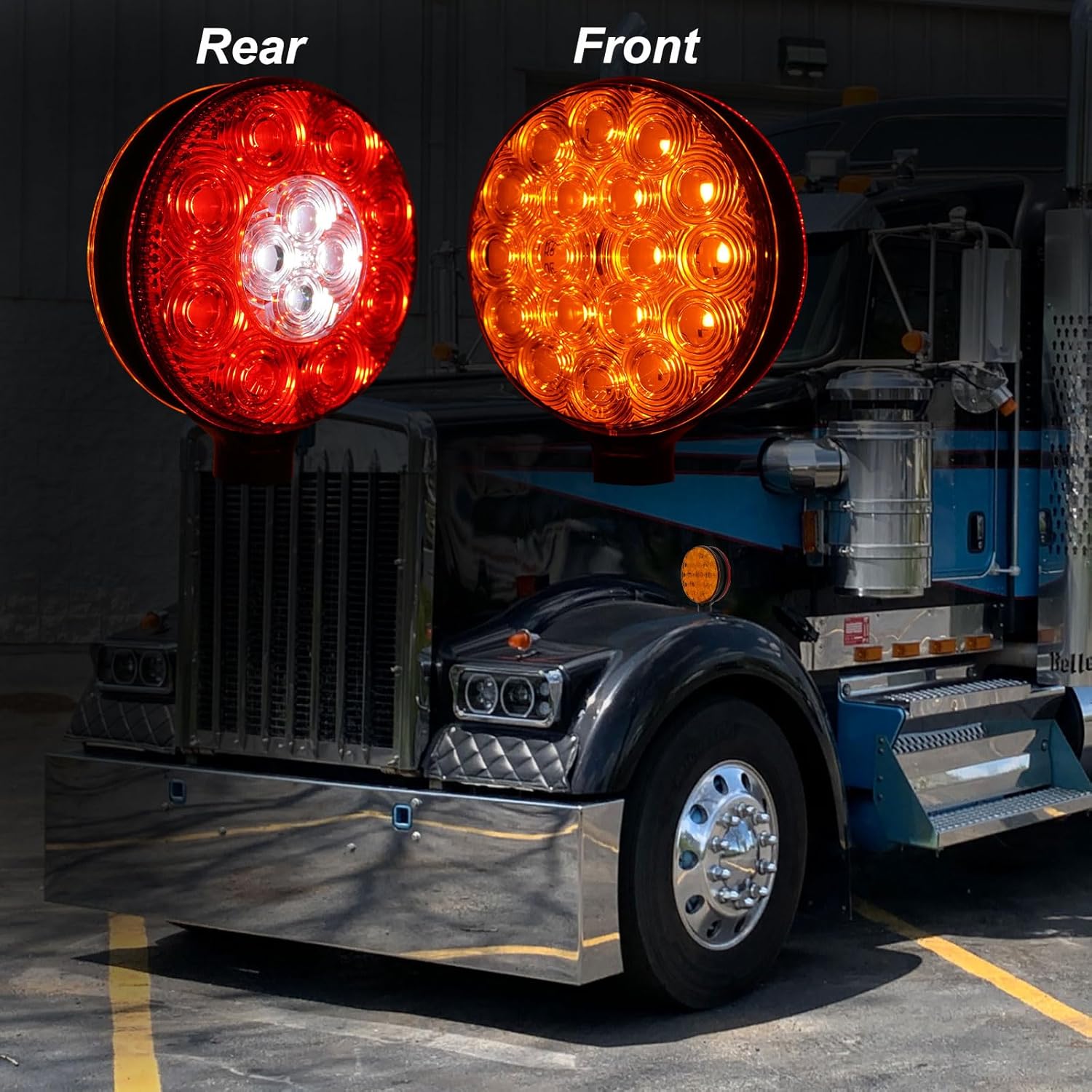 4" Round Dual-Face LED Pedestal Light Amber Red White Tail Stop Turn Signals Reversing Backup Lamp For Trailers Under 80" Boat Truck Camper RV Double Lights