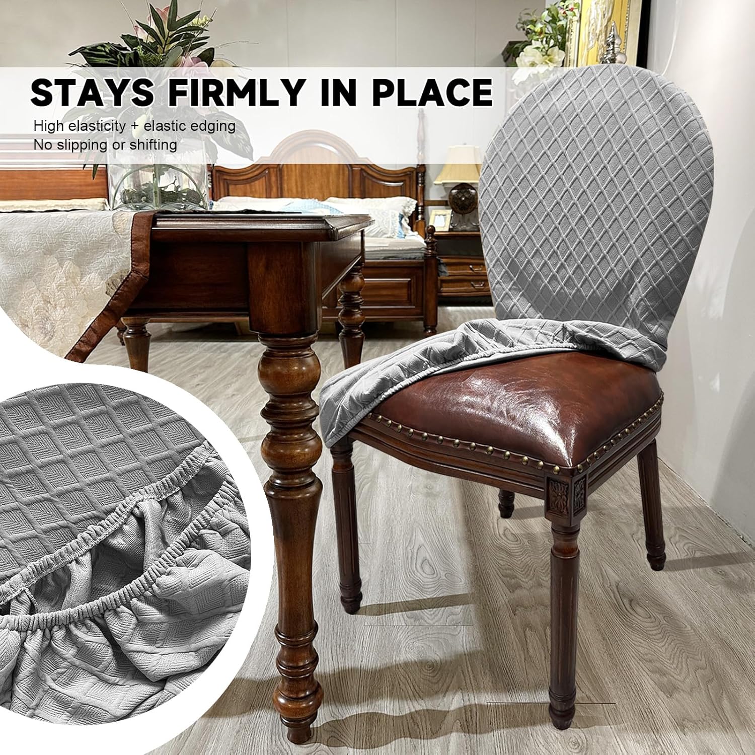 Large Round Back Chair Covers Set of 4/6, Stretch Curved Back Dining Chair Slipcovers Jacquard Mid Century Modern Chair Seat Protectors for Kitchen, Restraunt, Banquet (Gray, Set of 6)