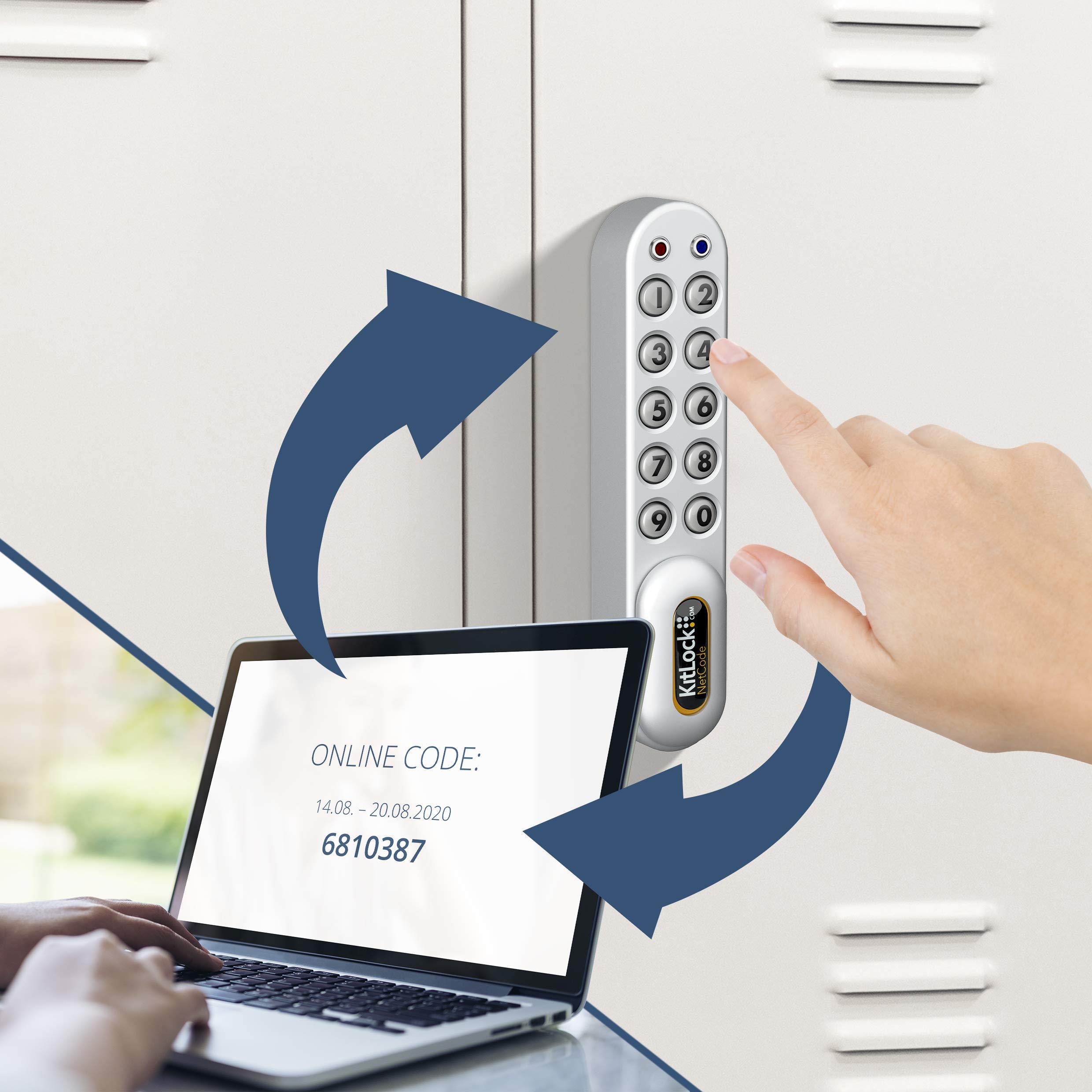 KitLock Elektronikschloss KL1060 NetCode | zeitlich beschränkbare Codes | für Schließfächer und Möbel | silber