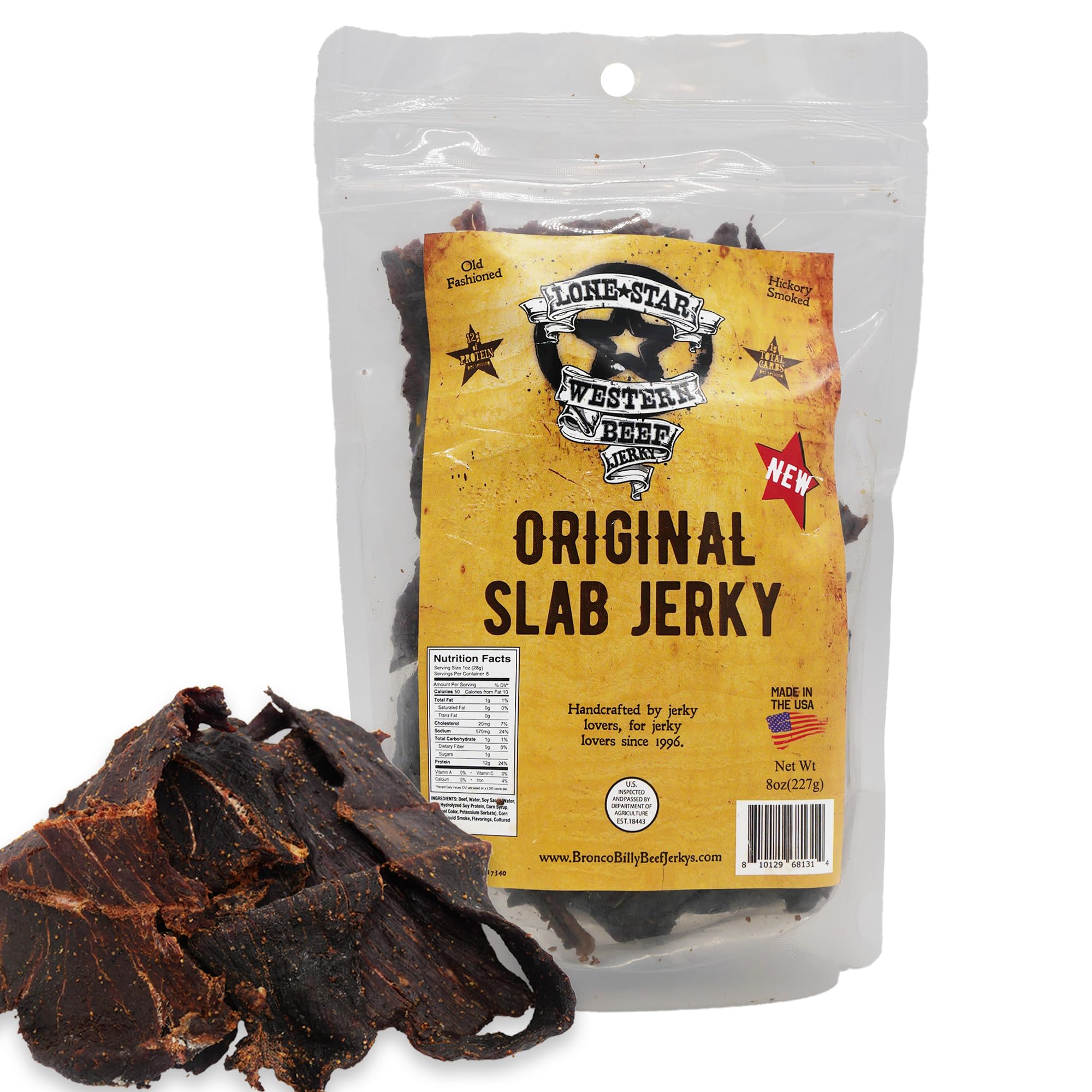 Lone Star Original Beef Slab Jerky - 8 oz Resealable Bag - Classic Handcrafted Flavor - Made in the USA