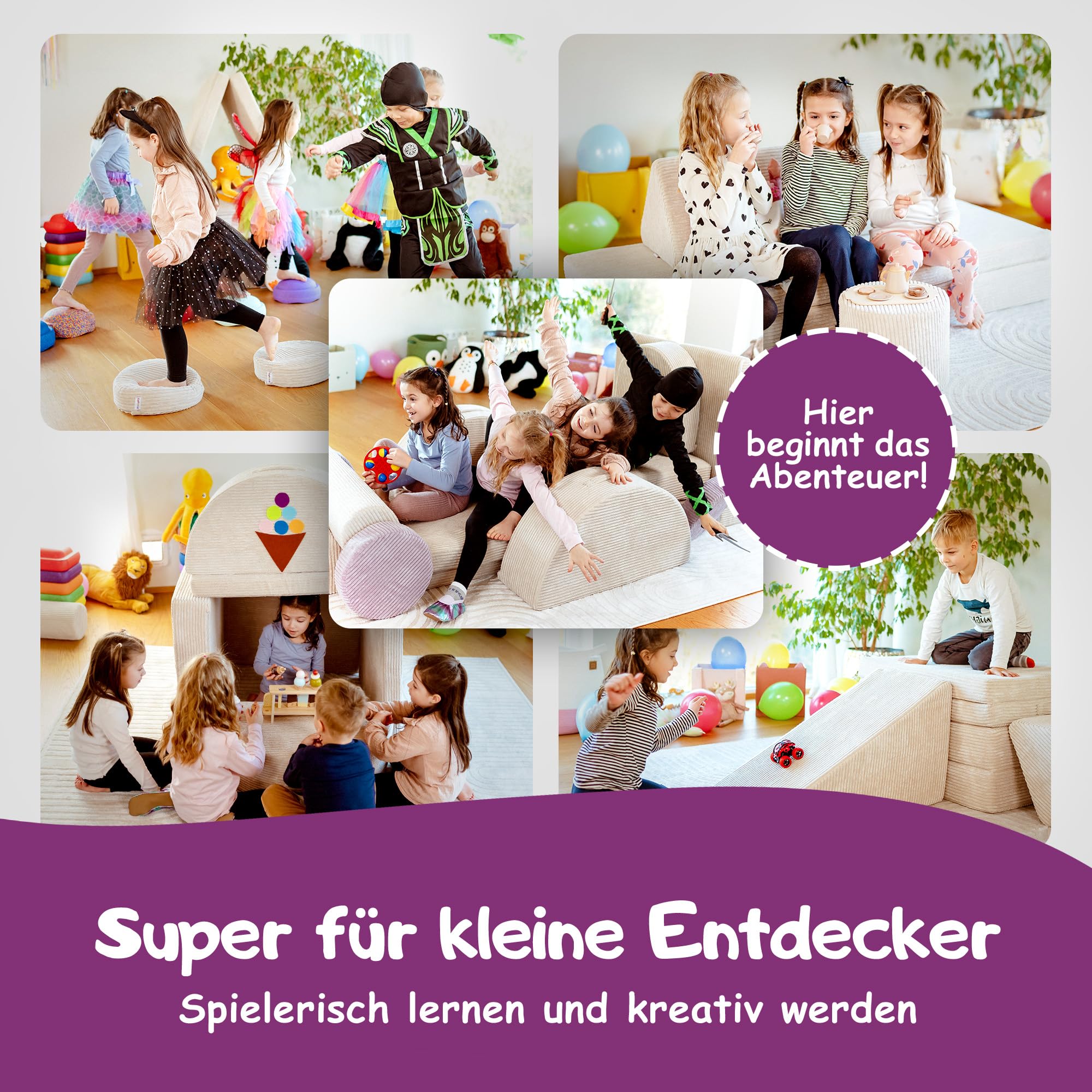 Linodino® Magisches Tor – Spielsofa Add-on mit Bögen aus Schaumstoff | Erweiterungs-Bauteil für kreative Spielwelten & Rollenspiele im Kinderzimmer I Strandbeige