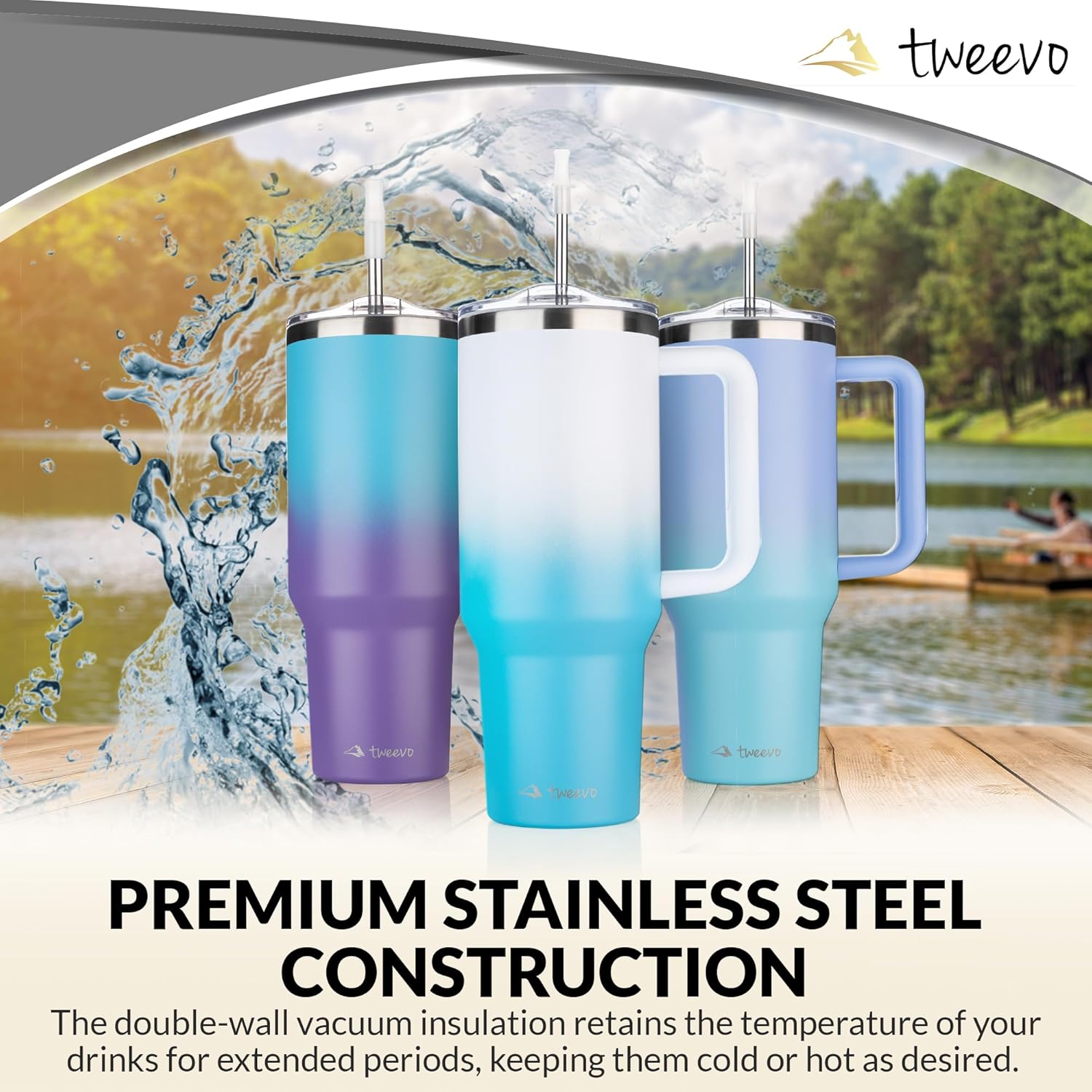 40 oz Tumbler With Handle and Straw Made of Stainless Steel - Double Wall Vacuum Insulated Tumbler With Lid - Sweat Proof Easy Grip, BPA-Free, Dishwasher Safe Tumbler (Amethyst) - Image 4