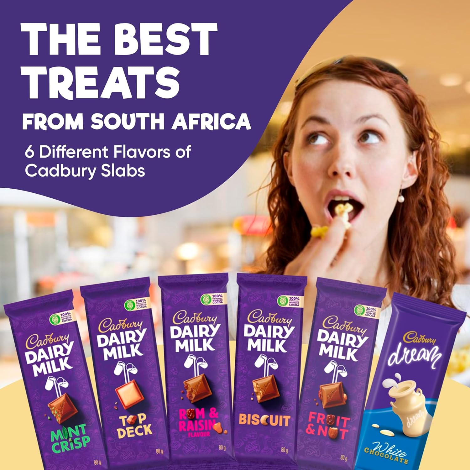 Cadbury Slabs Chocolate Box 6-Piece Assortment of Premium Cadbury Slabs Including Fruit & Nut, Rum & Raisin, Mint Crisp, Top Deck, Dream Biscuit, and Biscuit –Indulgent Chocolate Gift for Any Occasion