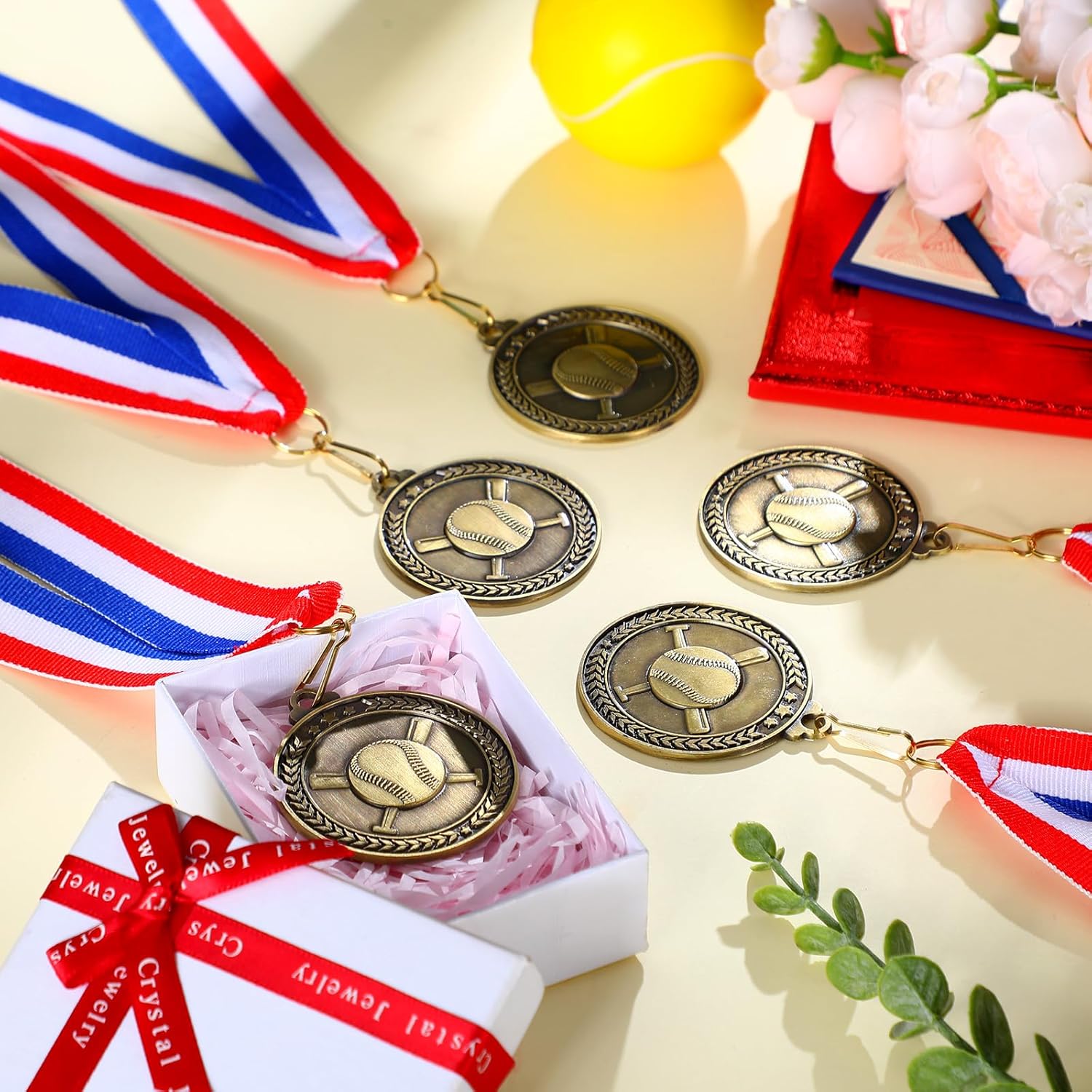 Remuuly 60 Pcs Gold Award Medals 2 Inch Soccer Baseball Volleyball Football Cheer Trophy Medals Metal Awards Bulk with Neck Ribbons Trophy Prize Gifts for Sports Competitions