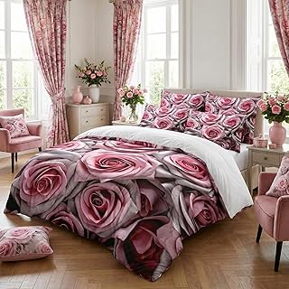 Pink Roses Queen Comforter Set - Victorian Botanical Floral Bedding Set ...