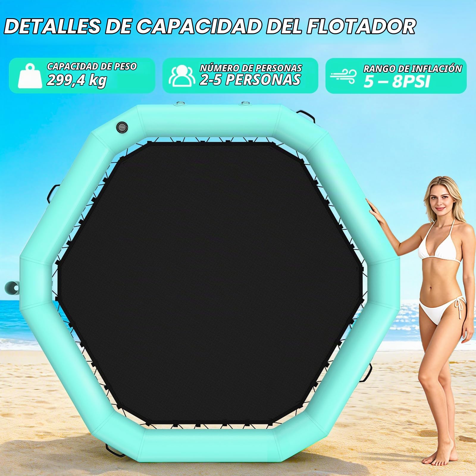 Muelle flotante inflable, plataforma flotante inflable hexagonal para adultos,Muelle flotante con escalera para piscina, lago, playa