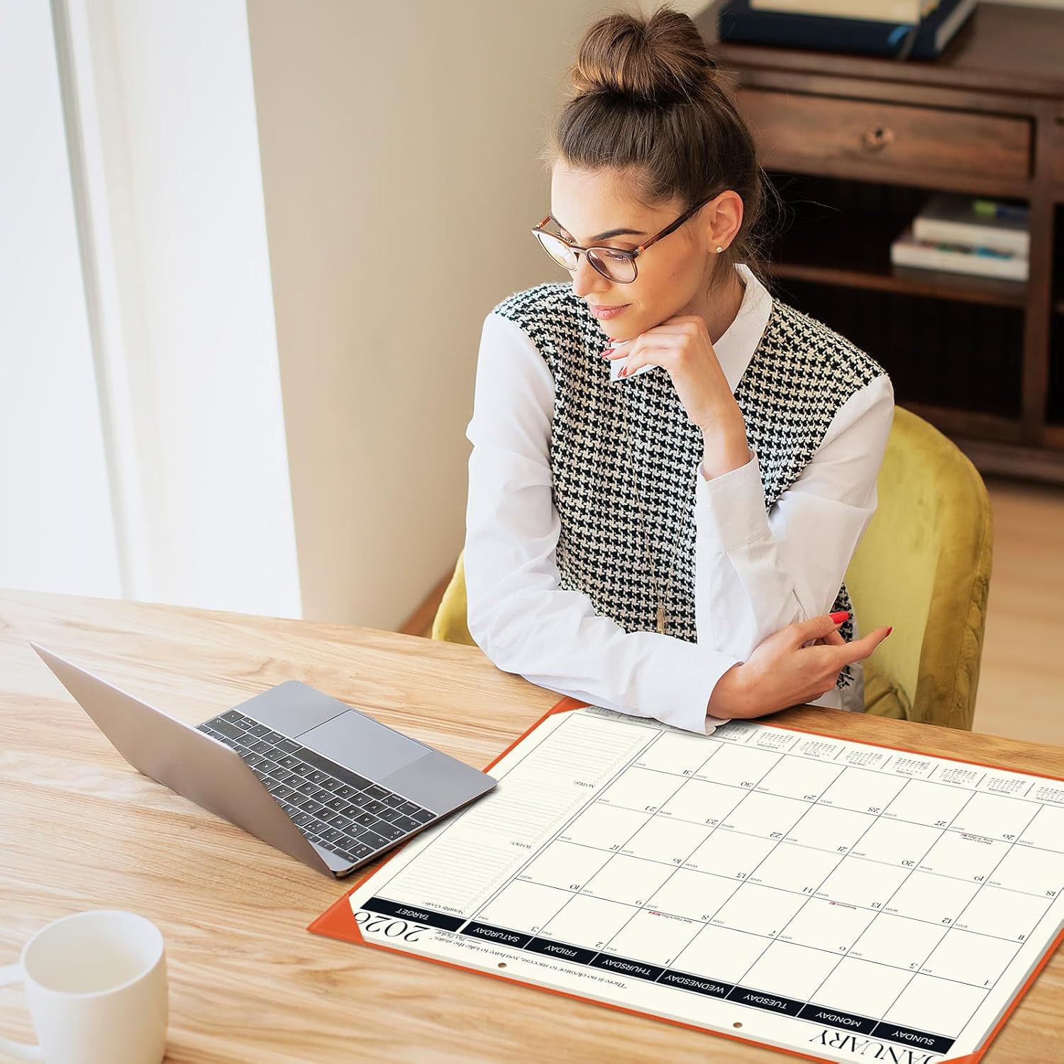 Ospelelf Large Desk Calendar 2026-2027 with PU Leather Pad, 18 Months Planner Pad from January 2026 - June 2027, 22" x 17" Wall Calendar with Protective Cover for Home or Office, Orange