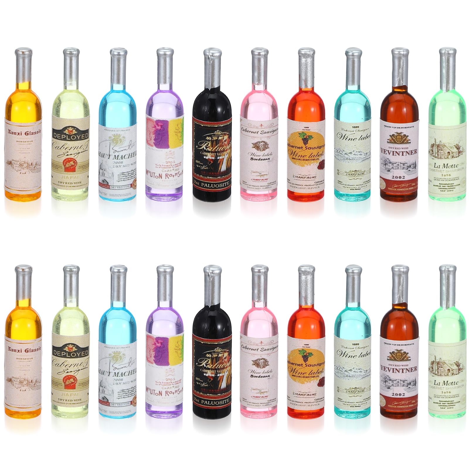 LLOUSSAK 20 sztuk miniaturowych butelek na wino, miniaturowe butelki na wino, akrylowe miniaturowe kieliszki do piwa | Model butelki wina, mini akcesoria do breloczków do kluczy, dekoracja domku dla lalek, rękodzieło DIY