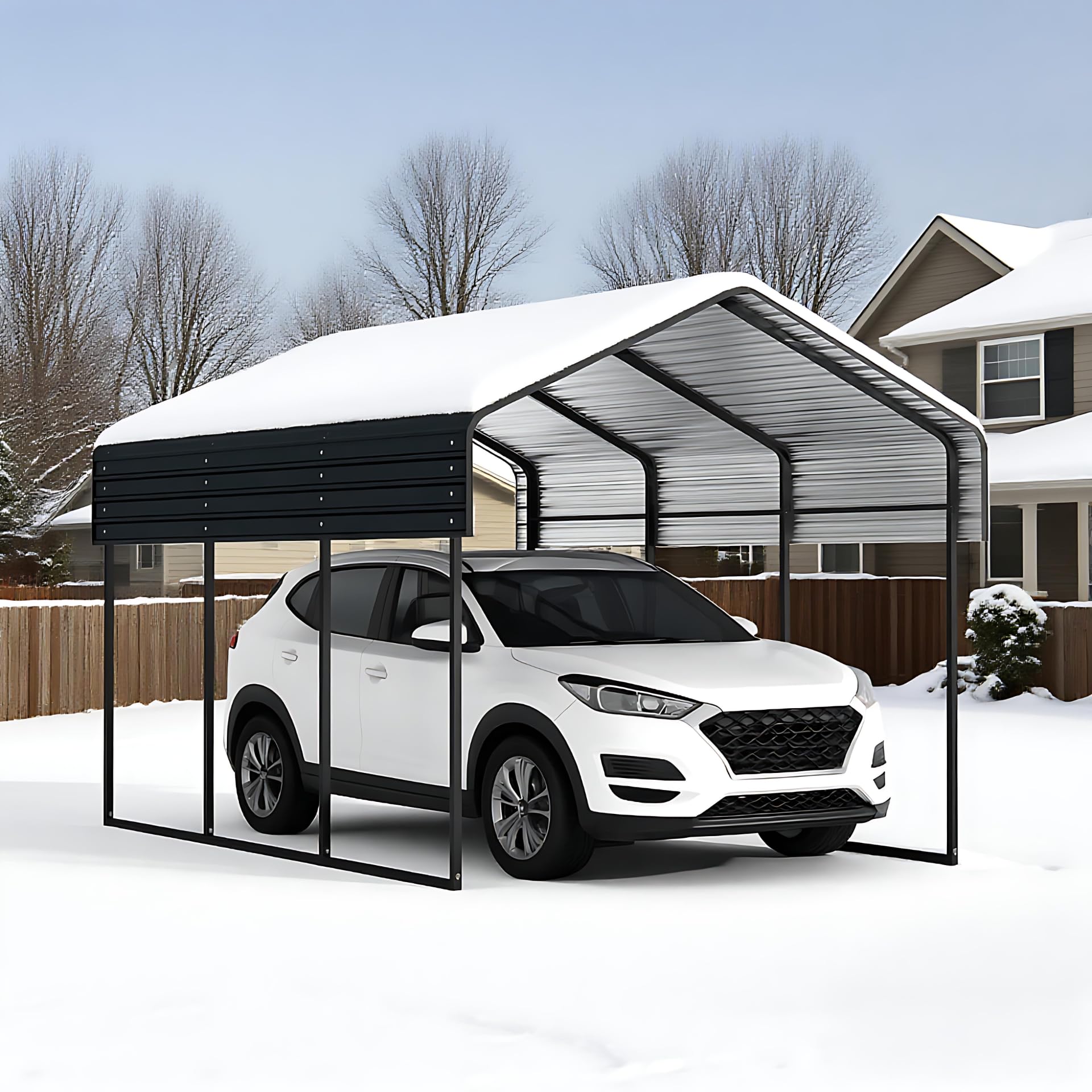 FammyLoft 10x15 FT Metal Carport, Heavy Duty Car Port with Galvanized Metal Roof, Outdoor Garage Car Shelter Shade for Car, Boats and Truck (Dark Gray