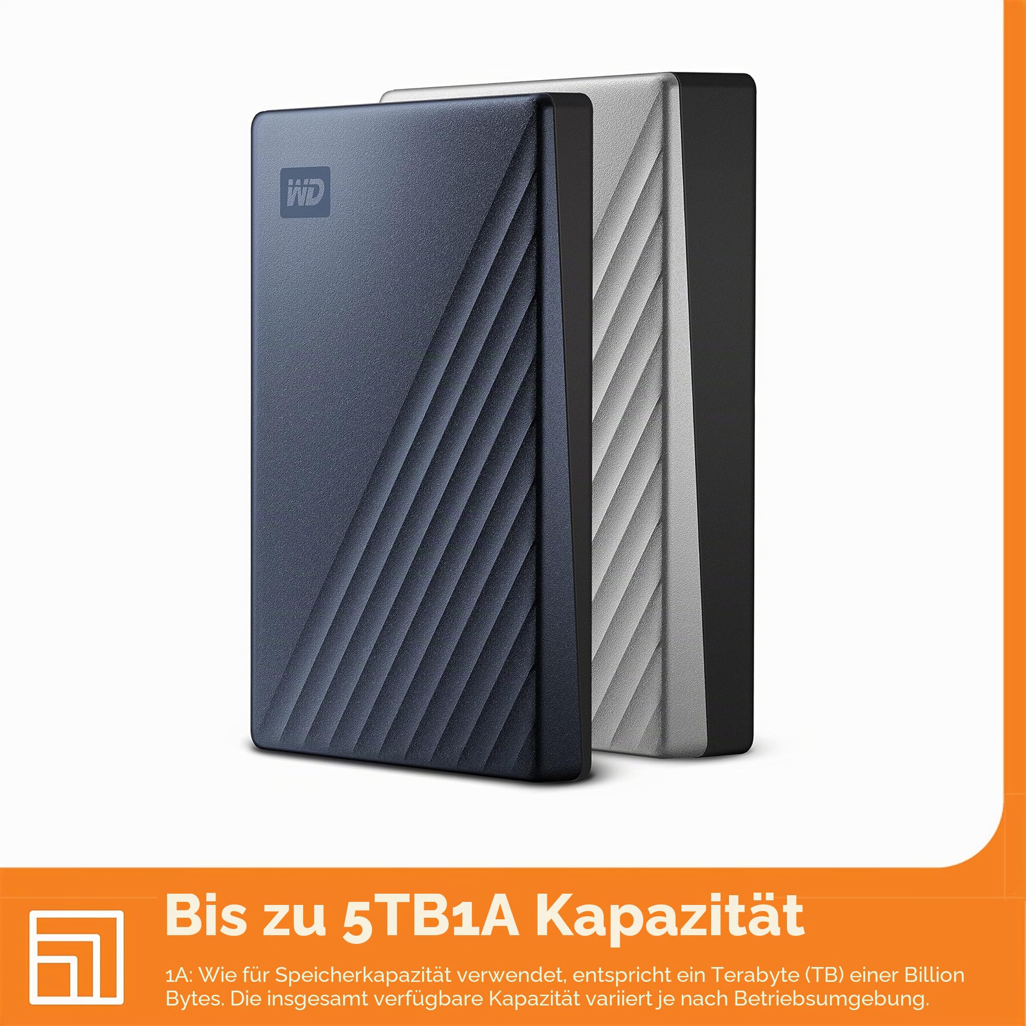 WD My Passport Ultra externe Festplatte 5 TB (mobiler Speicher, Metallgehäuse, herunterladbare Software, automatische Backups, Passwortschutz) Blau - auch kompatibel mit PC, Xbox, PS4 und PS5