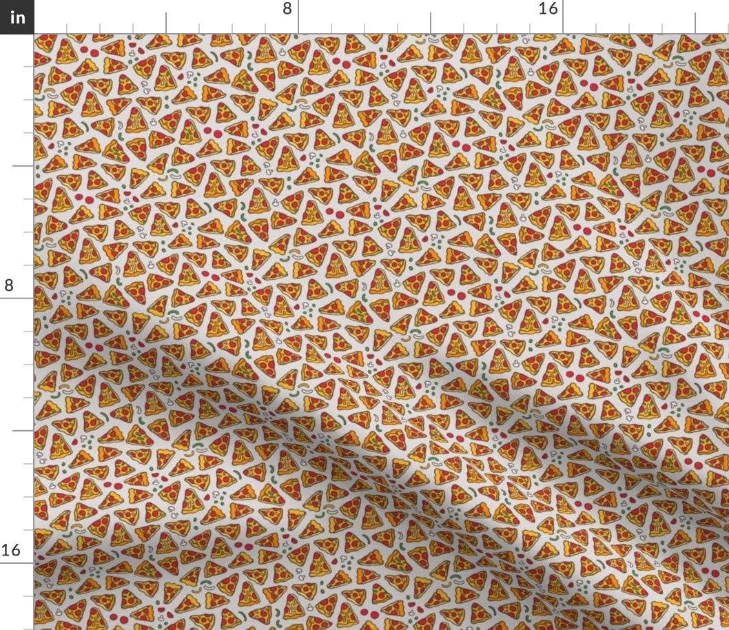 Spoonflower Fabric - Funny Pizza Cartoon Food Grey Italy Pepperoni Printed on Petal Signature Cotton Fabric Fat Quarter - Sewing Quilting Apparel Crafts Decor