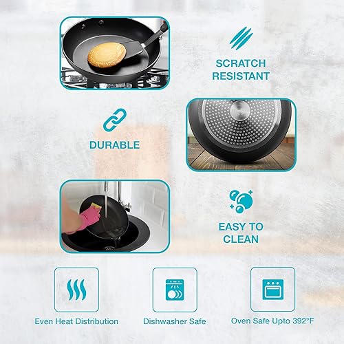 Miniatura 2 de Sartén antiadherente, juego de utensilios de cocina de 10 pulgadas anodizado duro y tabla de cortar de plástico grande para cocina, apto para