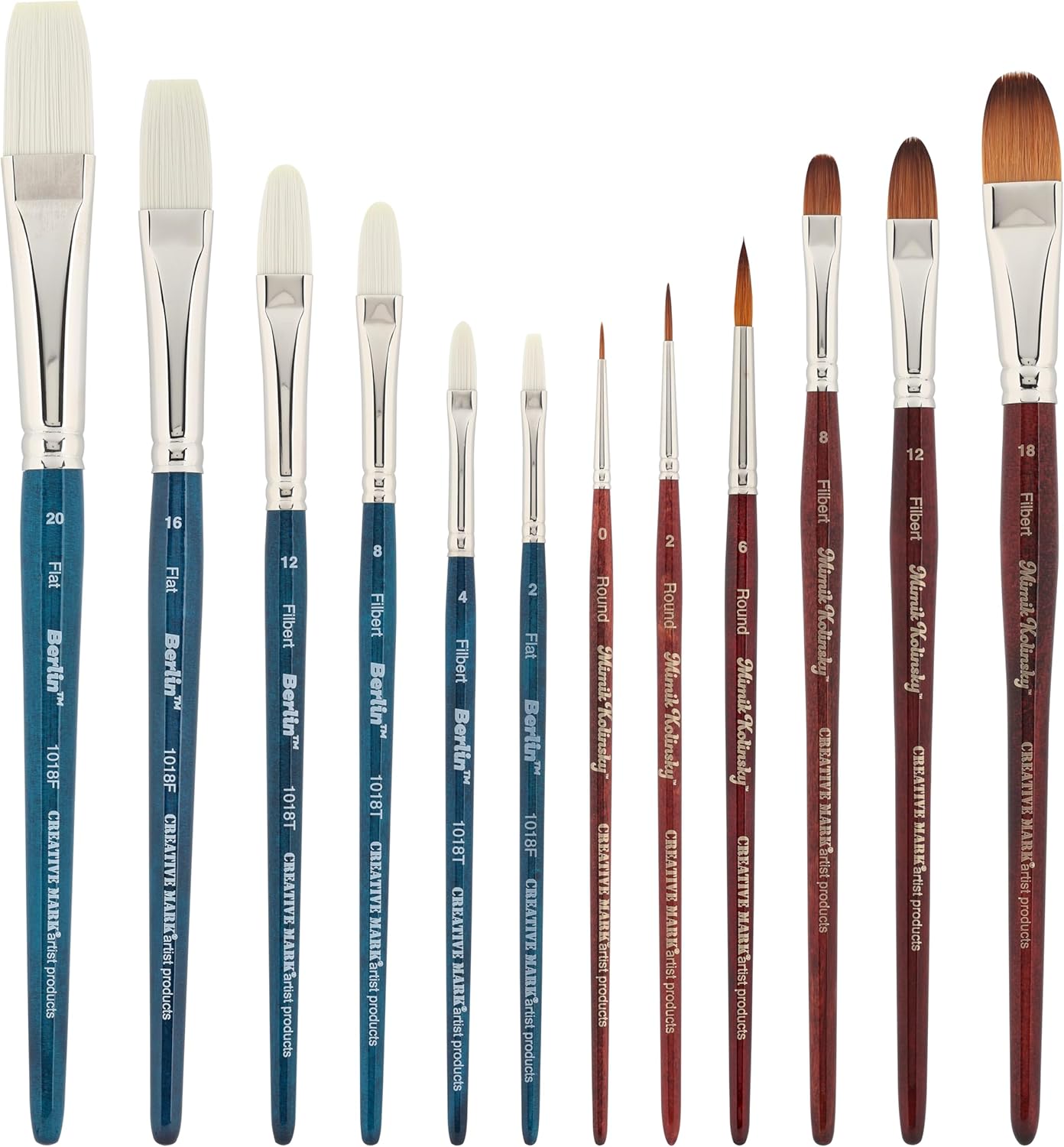 Creative Mark Mimik Kolinsky Synthetic Sable Short Handle Brushes and Sets - Elite Professional Brushes for Painting, Artists, Students, & More! - [Set of 12 - Set]