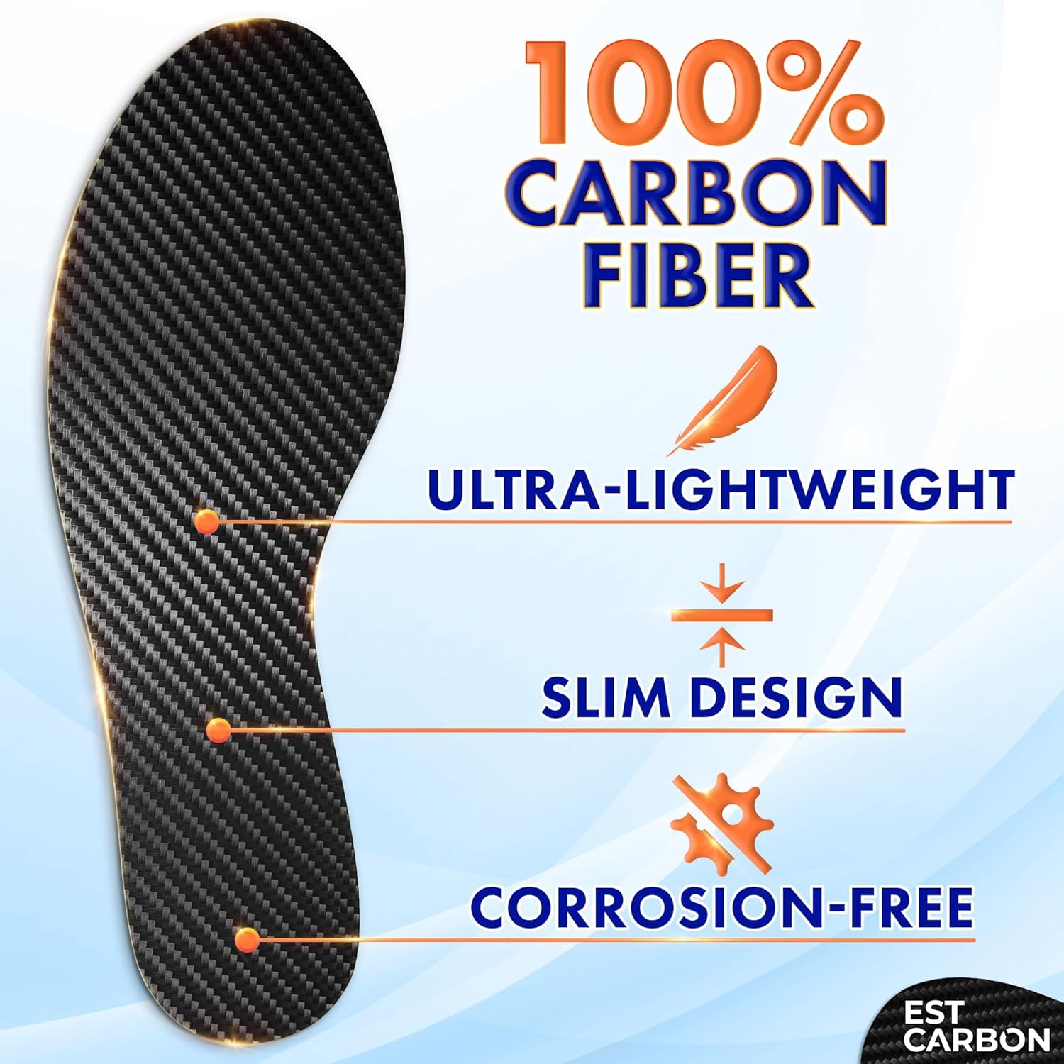 EstCarbon - Carbon Fiber Insole - 1 pc, Men 13.5, Women 14-14.5 - Unisex Orthotic Shoe Insert - Stiff Foot Plate - Turf Toe, Hallux Rigidus, Flat Feet, Plantar Fasciitis, Mortons Extension - Image 3