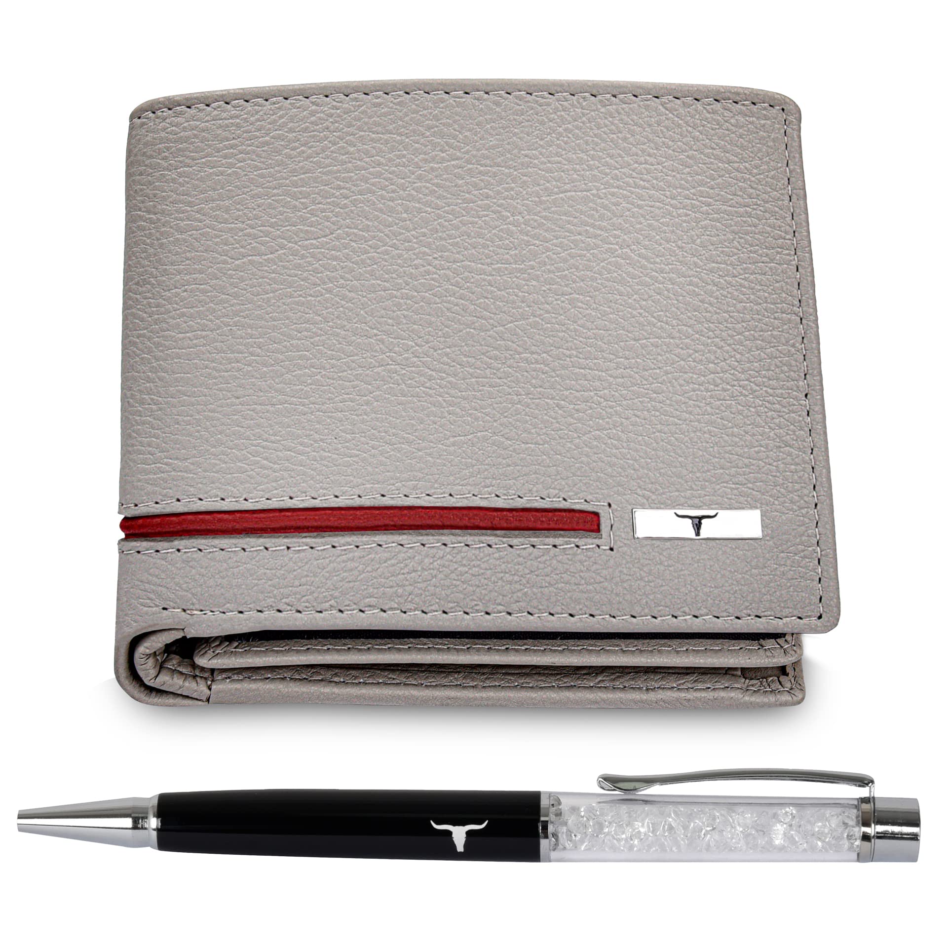 URBAN FOREST Stag Sand/Red Leather Wallet & Pen Combo Gift Set for Men - Image 8 thumbnail