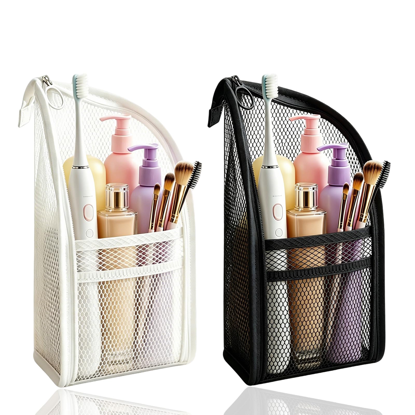 Photo 1 of Pjsrsdaee Standing Toiletry Bag, Lightweight Portable Travel Toiletry Bag, EVA Foldable Thickened Clear Hanging Makeup Bag, Breathable Cosmetic Organizer for Travel & Bathroom (Black and white)