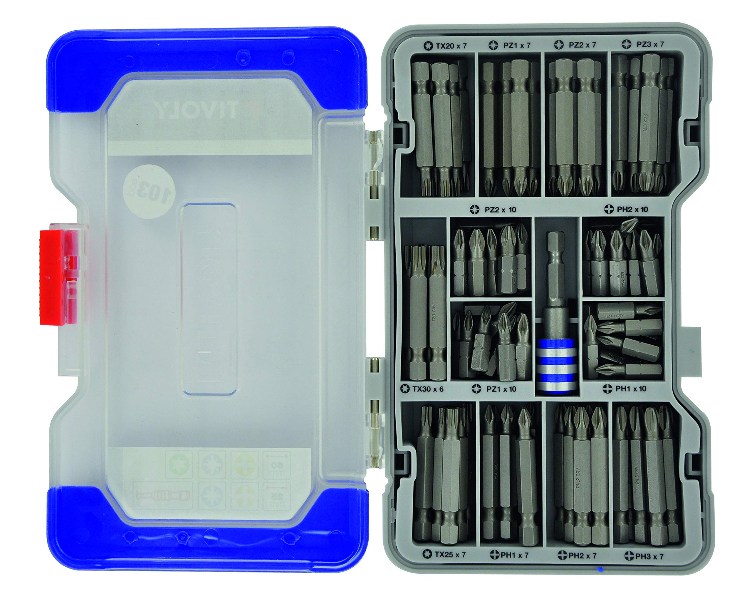 TIVOLY 11501570045 Coffret 103 pcs Embouts de vissage courts et Longs