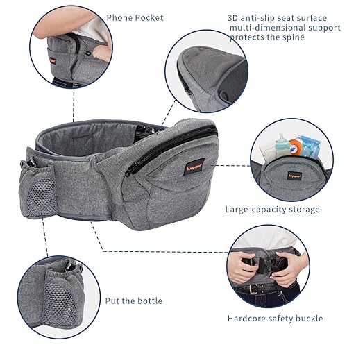 Miniatura 2 de Portabebés con asiento de cadera, recién nacido a niño, ajustable, extendido, ergonómico en posición M con múltiples bolsillos de 7 a 40 libras,